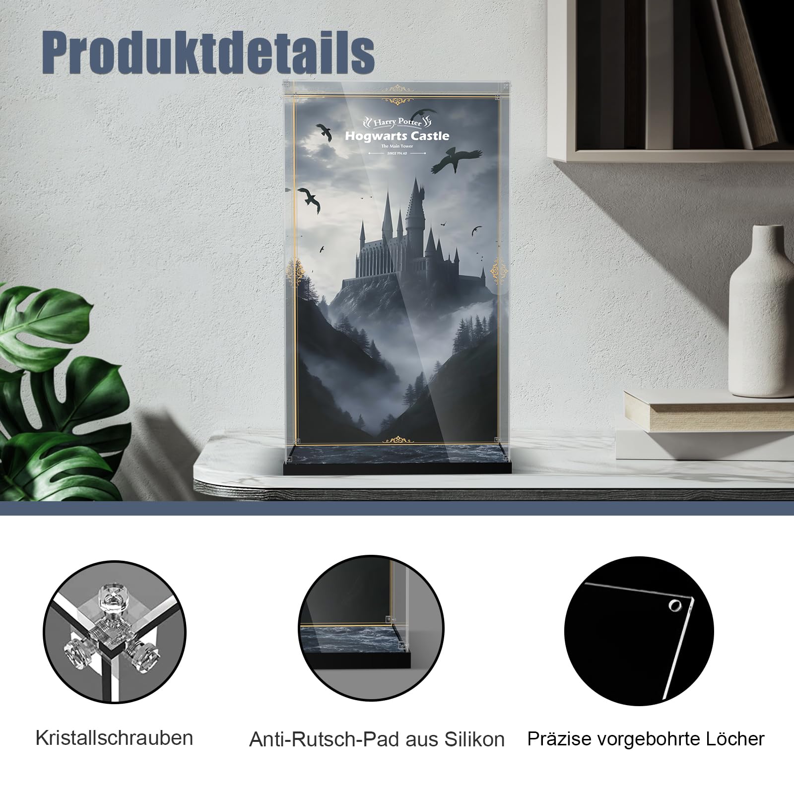 Vitrine en acrylique pour le château Lego Poudlard : la tour principale 76454, boîte d'affichage en acrylique épaissi avec fond clair, boîte d'affichage anti-poussière compatible avec Lego (uniquement
