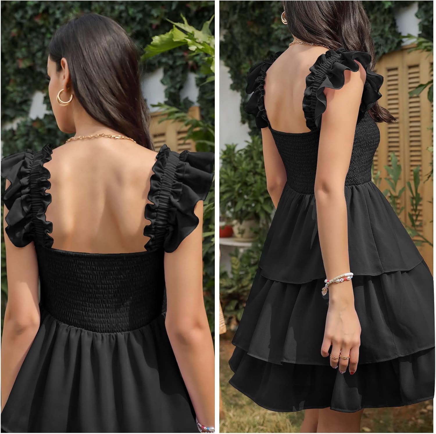 Byinns Womens Square Neck Sleeveless Ruffle Dress High Waist Backless Tiered Smocked Strappy Casual Short Mini Dresses 2026 - Image 2