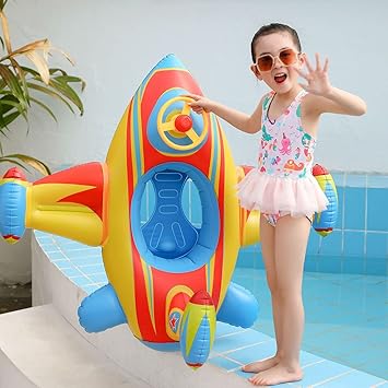 Amazon 浮き輪 子供 うきわ 1 6歳 飛行機型浮き輪 かわいい おしゃれ フロート 空気入れ 水上 ビーチ プール用 海 真夏 暑さ対策 海水浴 日光浴 パーティー 浮具 エクササイズ ボートフロート キッズ 足入れ浮き輪 強い浮力 座付き イエロー ベビー浮き輪 おもちゃ