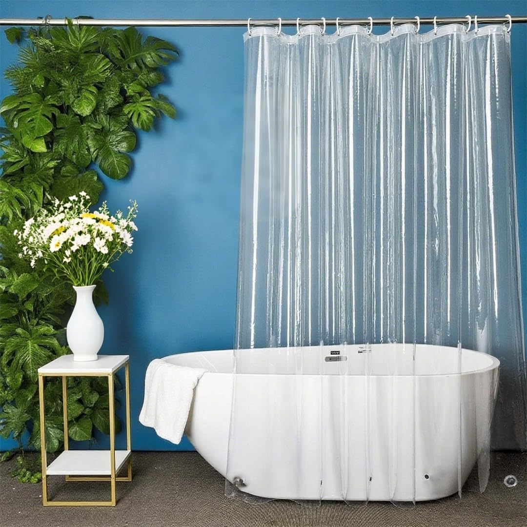 LENND PEVA 4G Bathroom Shower Curtain Liner, 180cm W x 180cm H, Clear, 4G Heavy Duty Waterproof Shower Curtain Liner with Grommets Holes