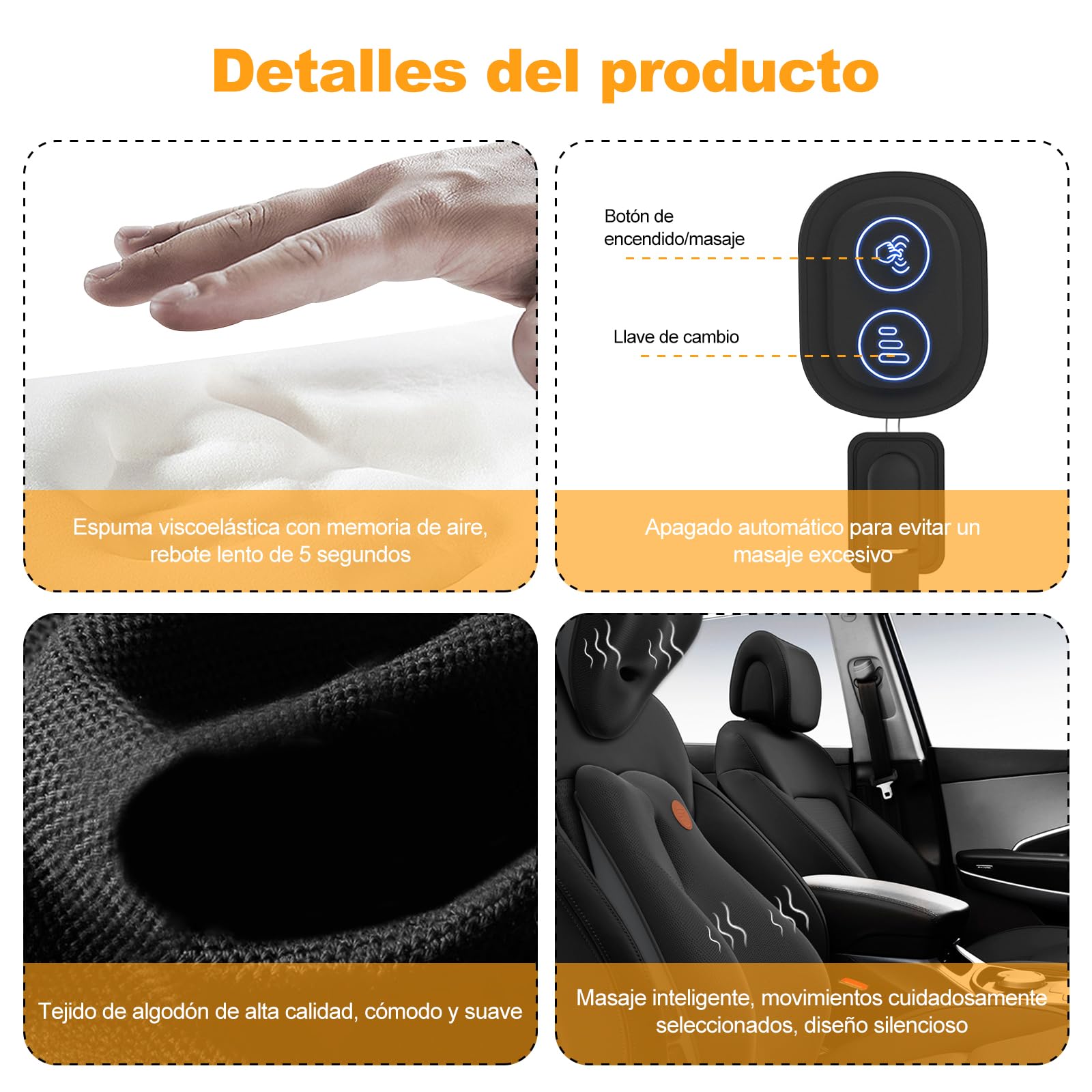 Ergocar Cojin Lumbar y Almohada de Cuello para Silla de Oficina/Coche/Juego, Blando Espuma de Memoria Alivio del Dolor de Espalda, Almohada Cuello & Lumbar Eléctrica,Grey-Masaje