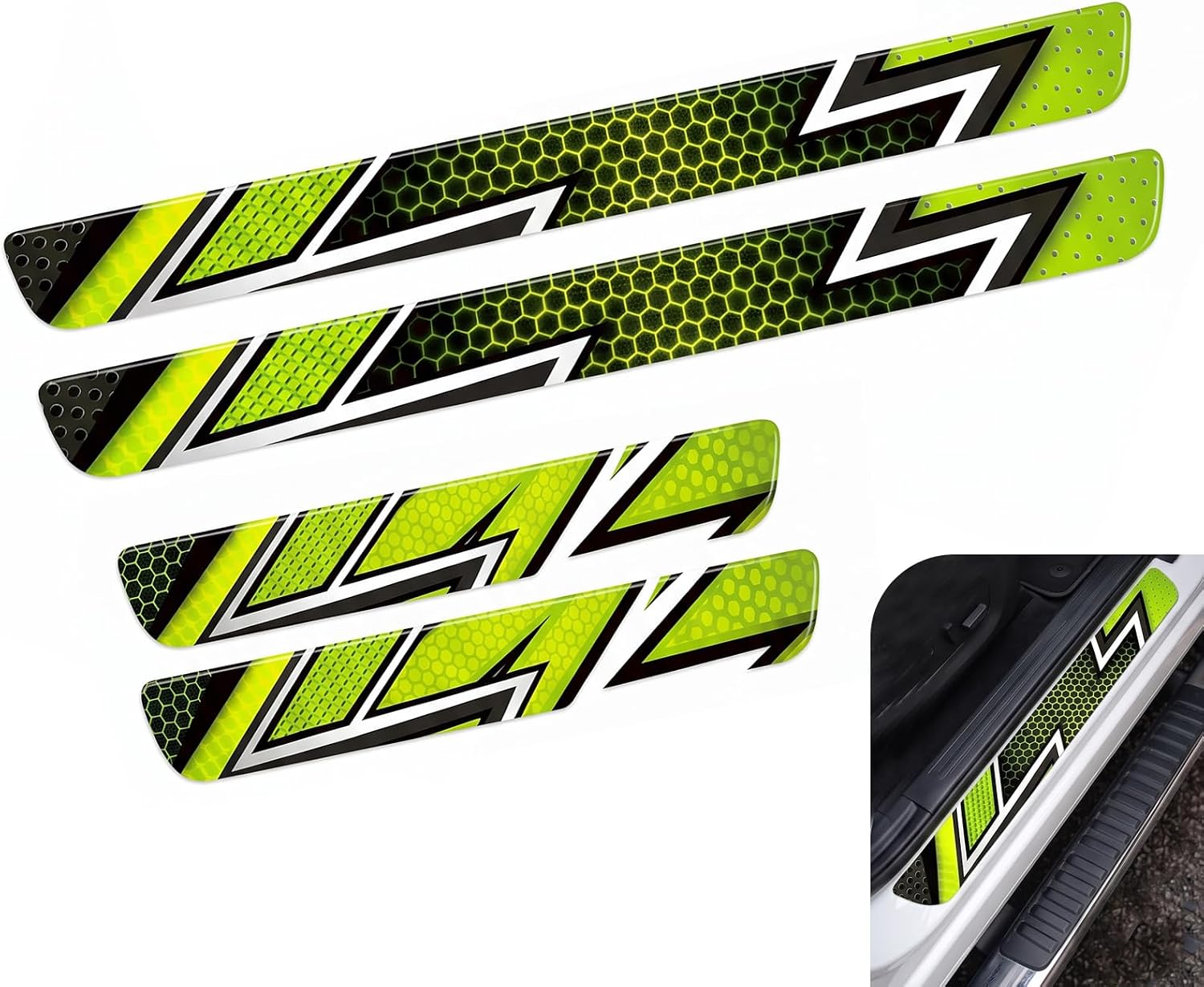 4 PCS Car Door Sill Protector, Lightning Thunder Style Threshold Decor Guard Sticker, Anti-Scratch Door Edge Protection Decor, Self-Adhesive Doors Sill Plate Guard Protector for Cars (Green)