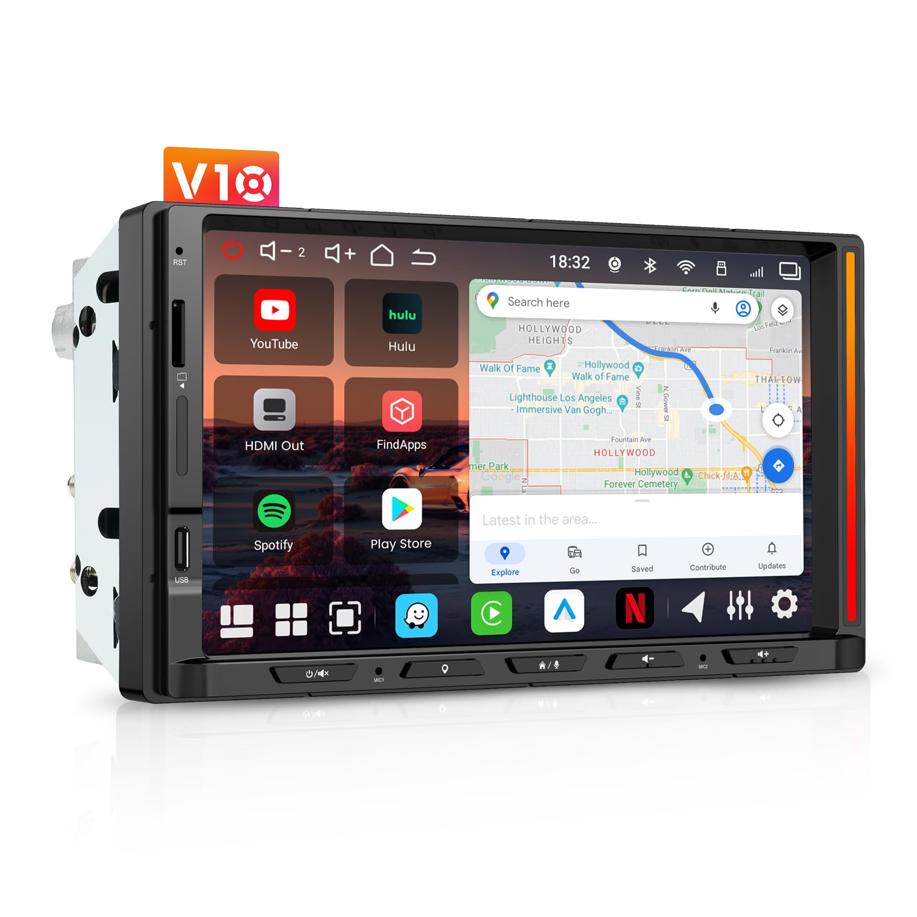 V10 Autoradio 2 Din Android 7" QLED, Karaoke in Auto, Registrazione Simultanea a 4 Telecamere, 4G SIM/Wi-Fi/USB Tethering, aptX HD Bluetooth, DSP Audio 7.1.2, IA Agentica