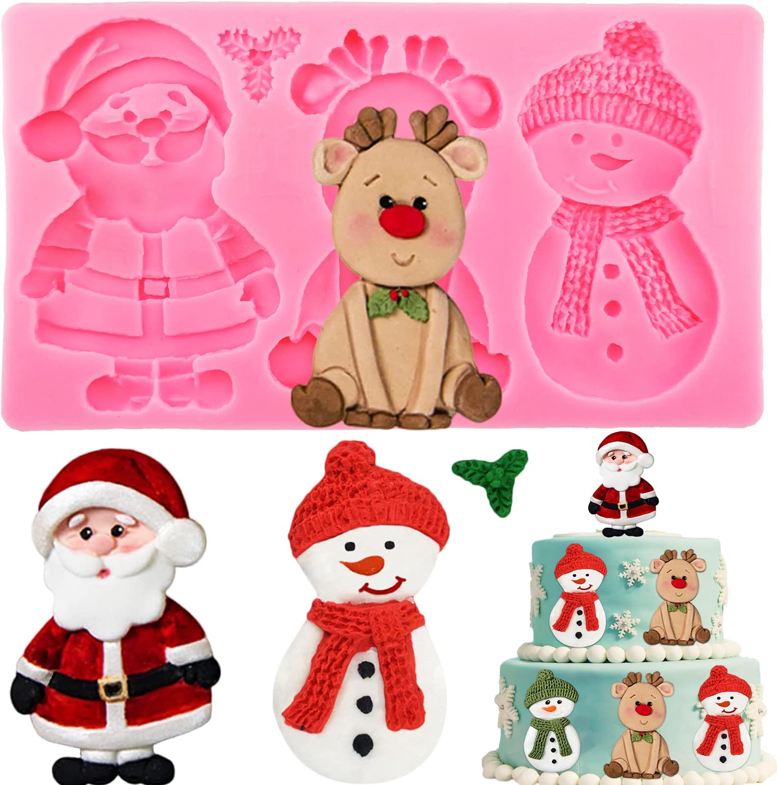 Amazon.com: Large Christmas Silicone Mold 3D Santa Claus Mold Snowman ...