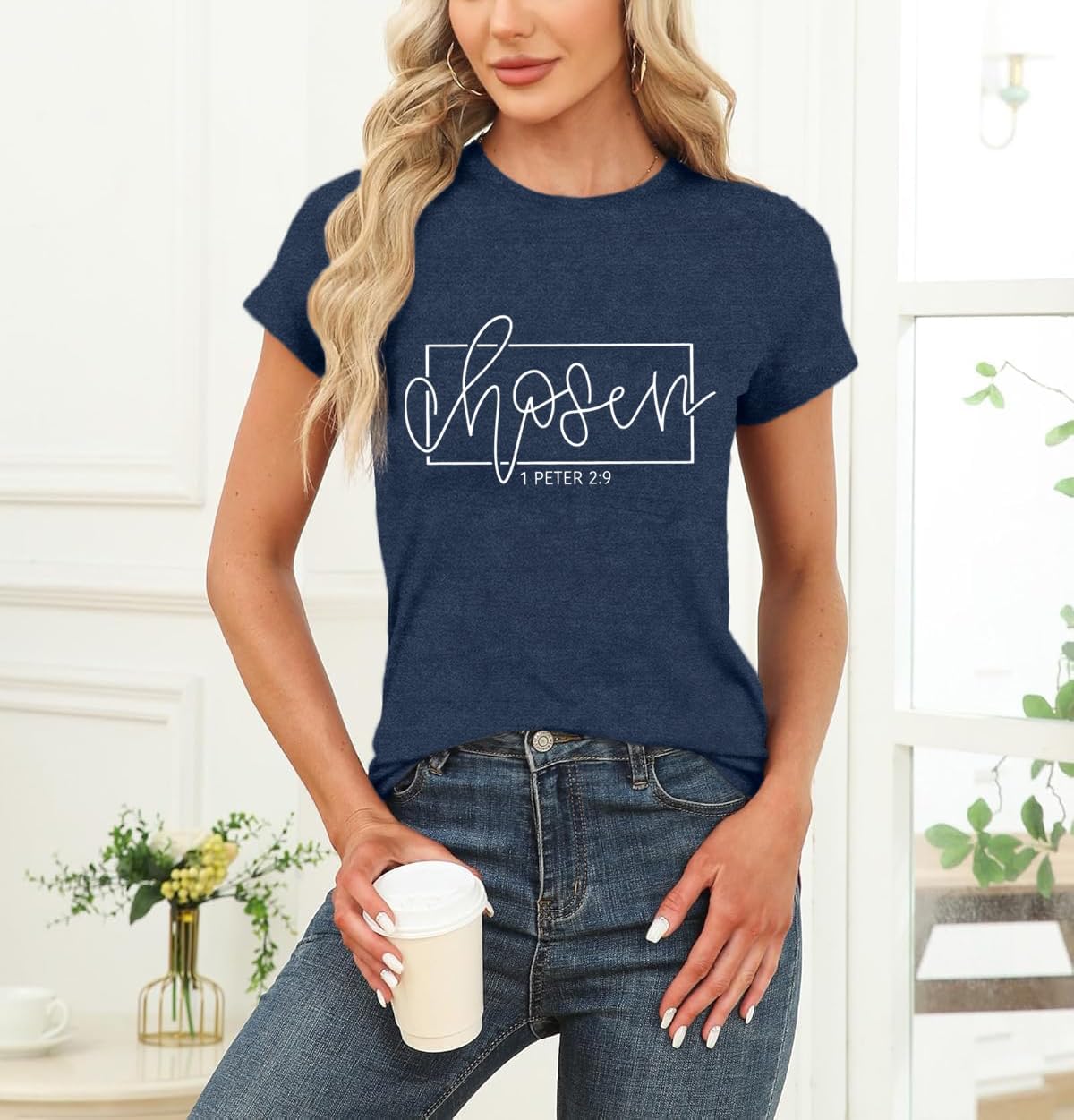 Women's Christian Shirt Christ Chosen T-Shirts Bible Verse Tee Tops - Image 2