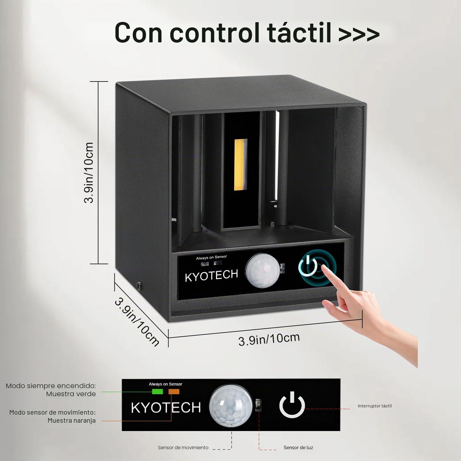 KYOTECH 2 Piezas Aplique de Pared Interior/Exterior 12W 3000K Blanco cálido IP65 Impermeable 1320LM Ángulo de haz Ajustable Lampara de Pared Negra Para Sala de estar Dormitorio Pasillo