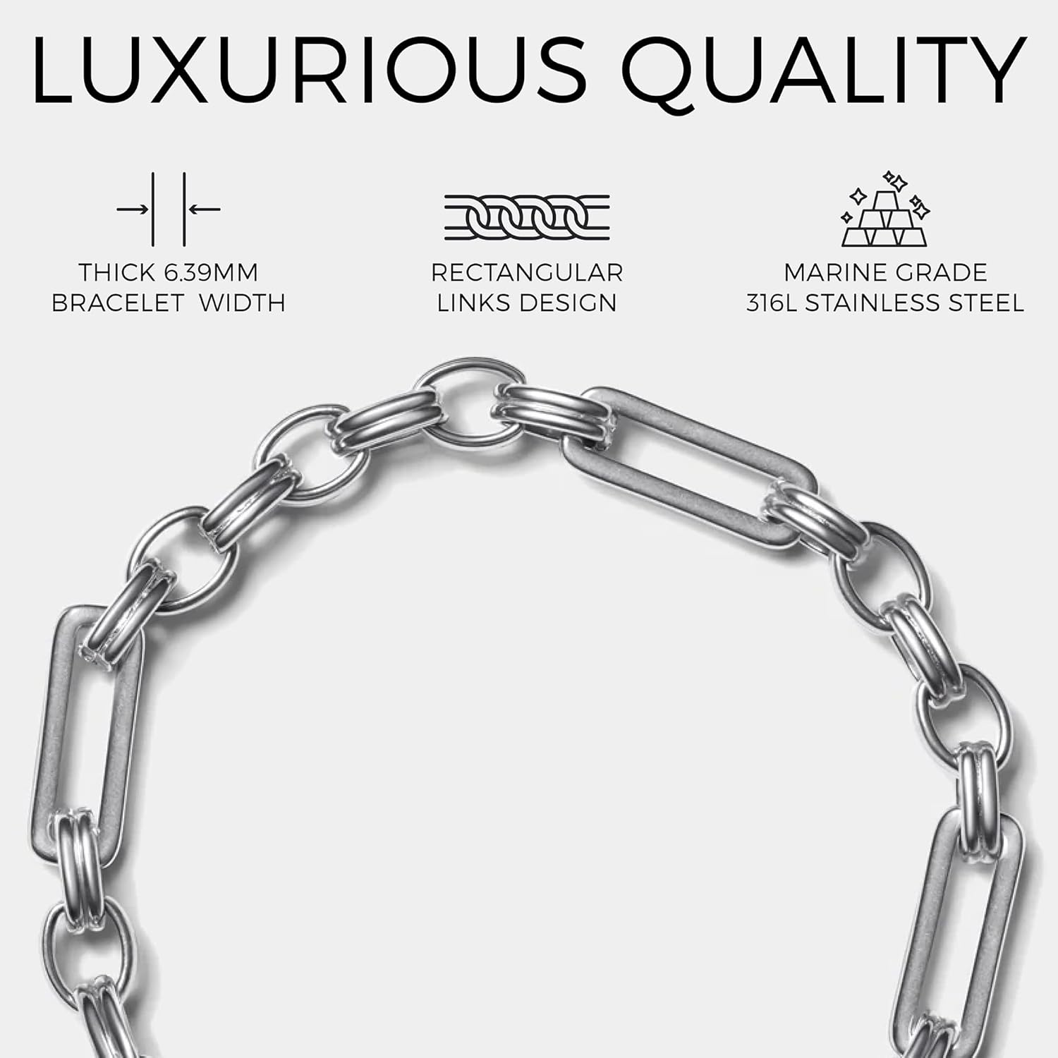 Elegatto Catena Premium 18K Gold Plated Chain Bracelet for Men & Women| Rectangular Link Stainless Steel with Seamless Hinge Clasp | Unisex Designer Jewelry