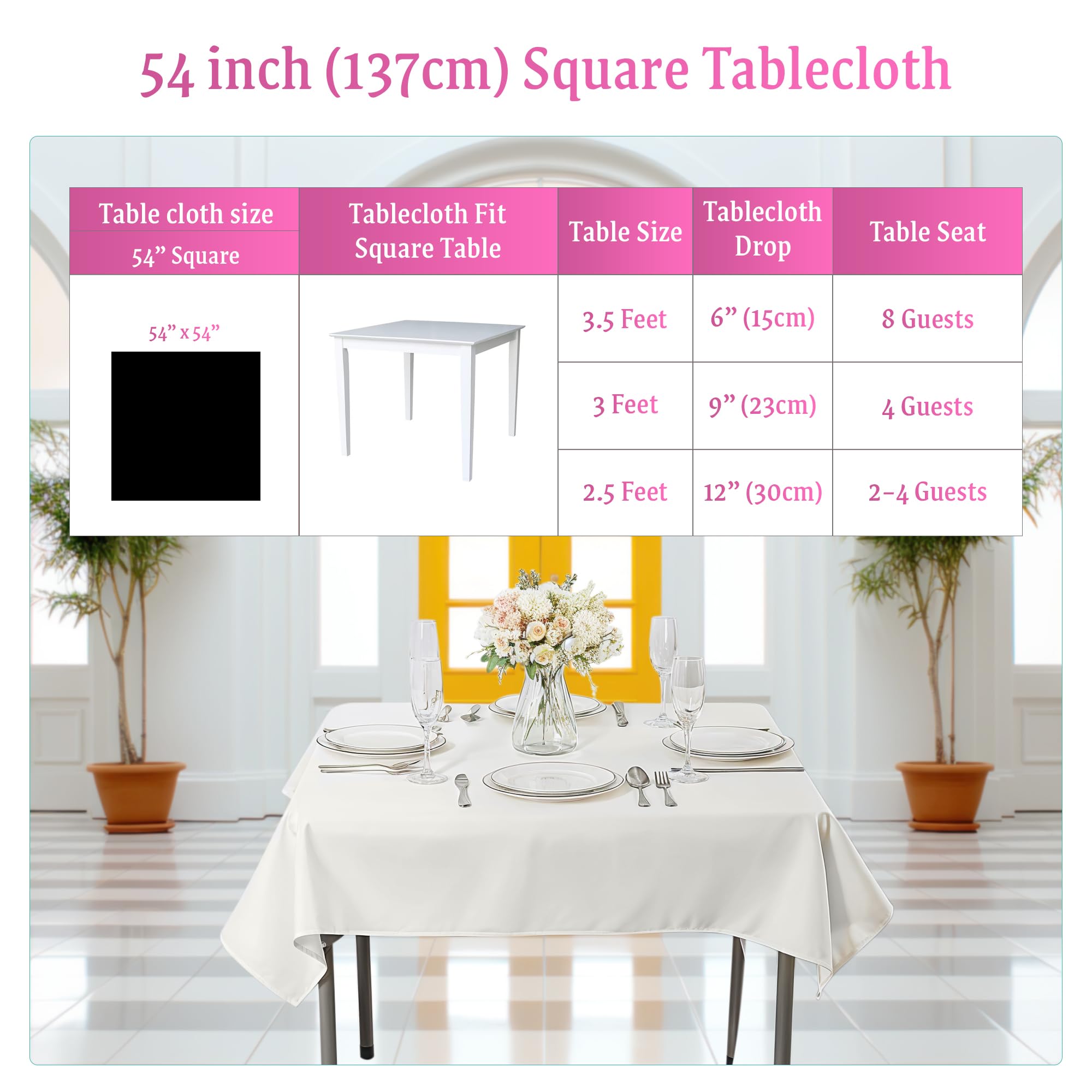 Weddeor weddecor – 90 x 90 cm Cuadrado Blanco Mantel de algodón de poliéster para Boda, Fiesta de cumpleaños Muestra Eventos Banquetes y restaurantes, Tela, 54" X 54"- Ivory, 10