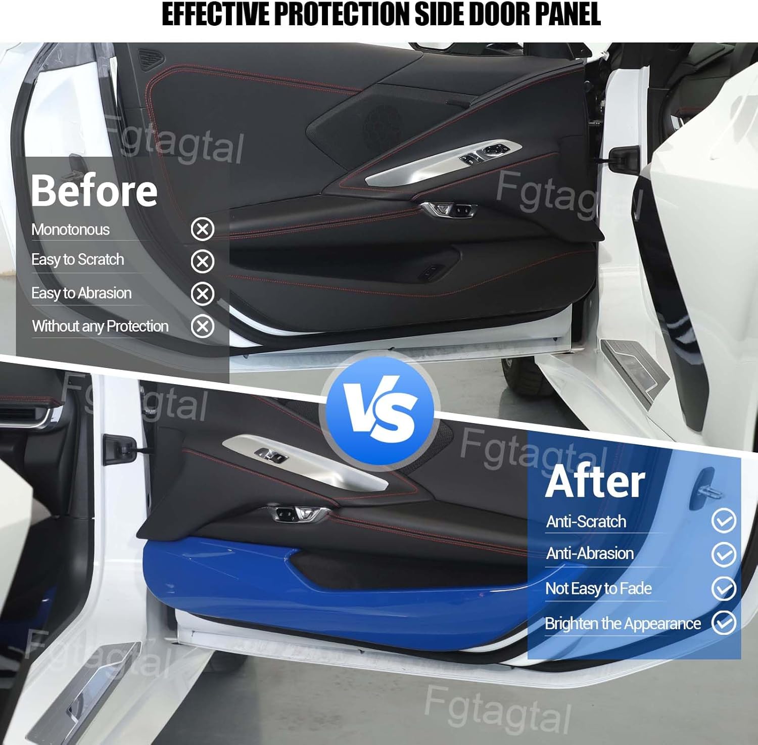 Car Door Anti Kick Panel Trim Compatible with Chevrolet Corvette C8 2020-2026, ABS Inner Door Anti Kick Decorative Panel Protection Accessories 2Pcs (Blue)
