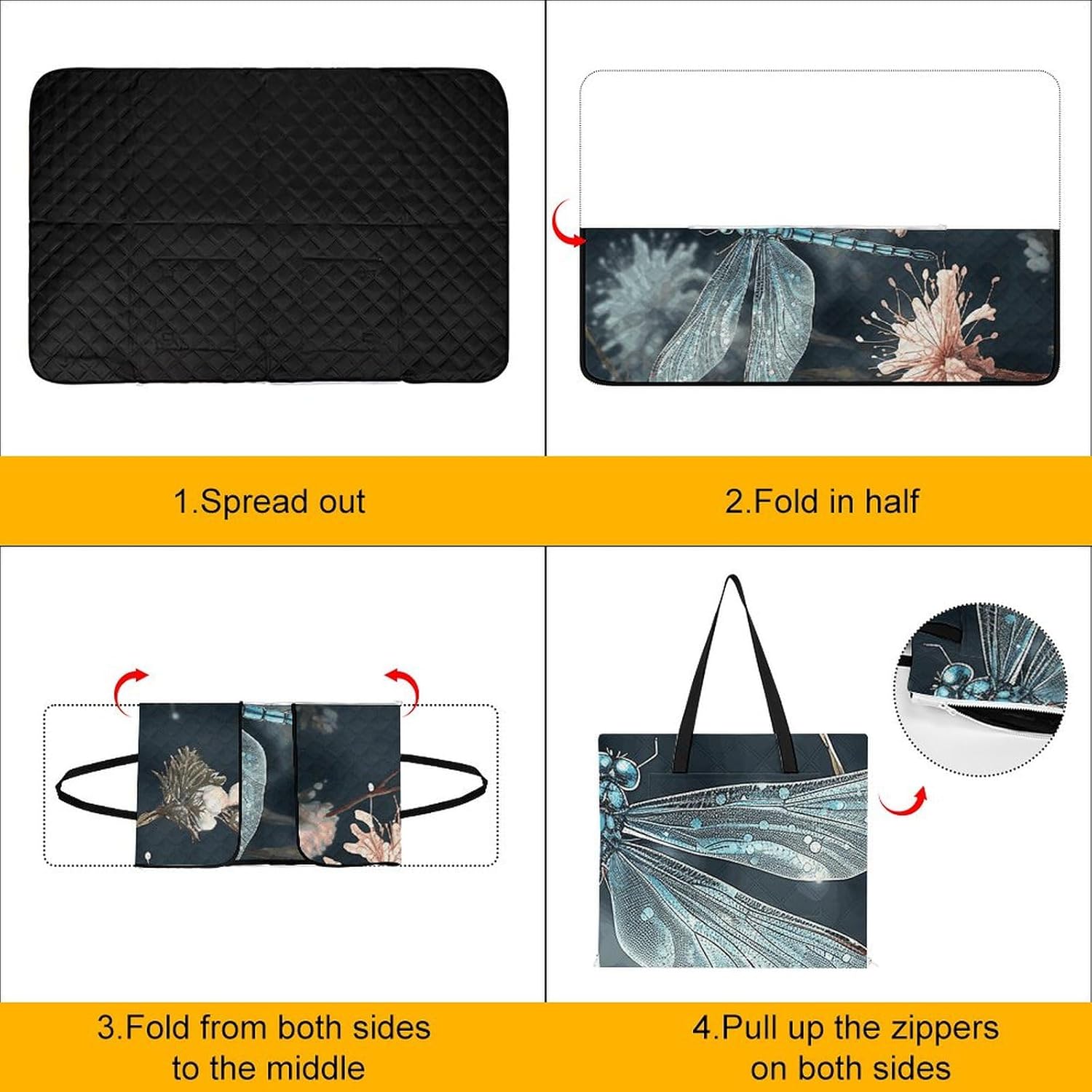 Picnic Blankets Waterproof and Foldable Picnic Beach Mat Portable Dragonfly Flower Camping Blanket for Camping, Park, Beach