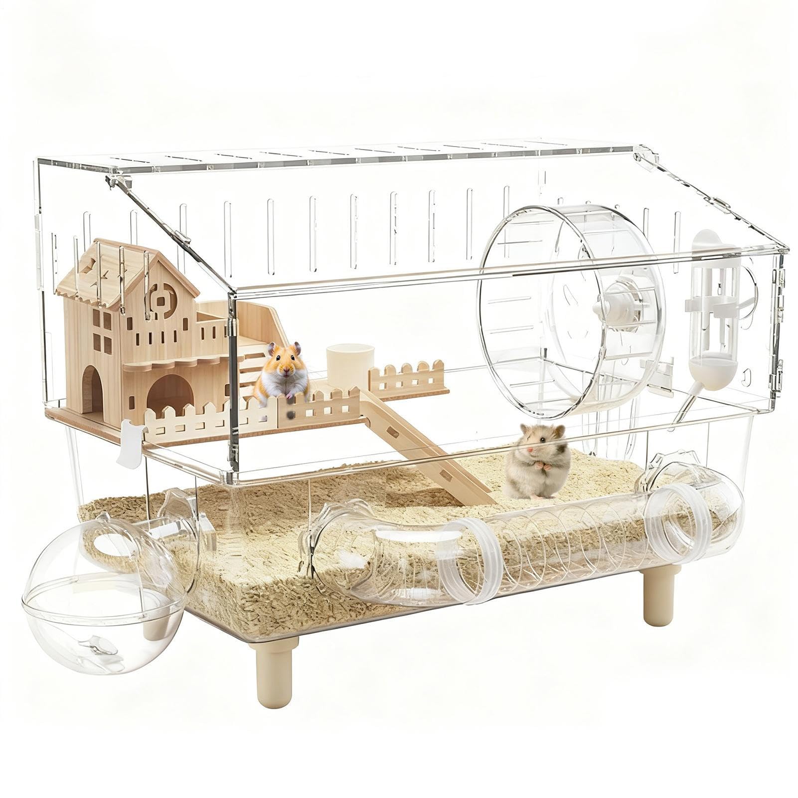 Large Hamster Cage 2-Layer Clear Chinchilla House 17.7x11x13.3 Inch Acrylic Ferret Cage Animal Pet Observation Transparent Cages Pet Home Accessories For Lovers Families