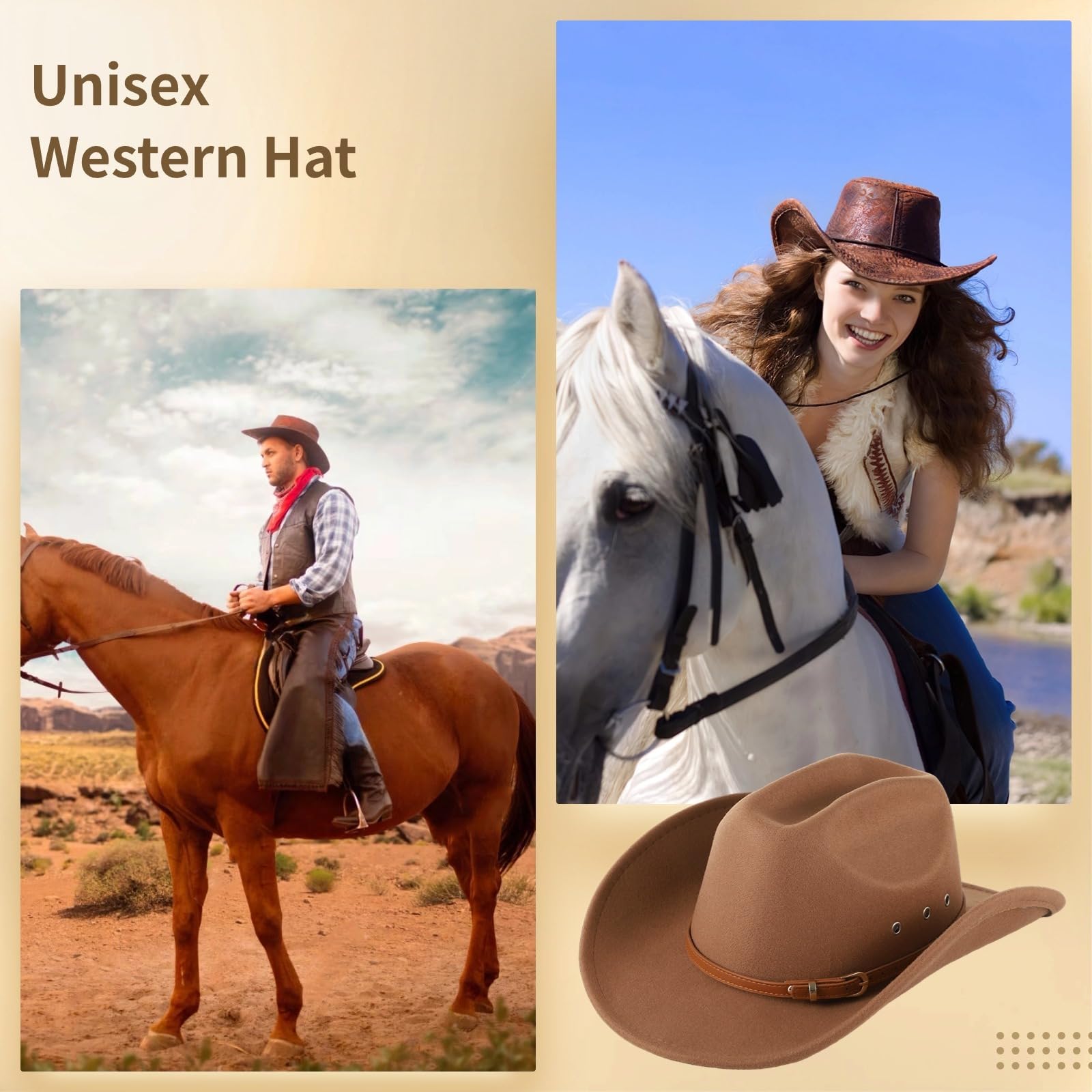 Cappello da cowboy per donne e uomini, unisex, cappello da cowboy occidentale con fibbia per cintura, cappello Yellowstone a tesa larga per abbigliamento rodeo, accessori in stile country, bomboniera