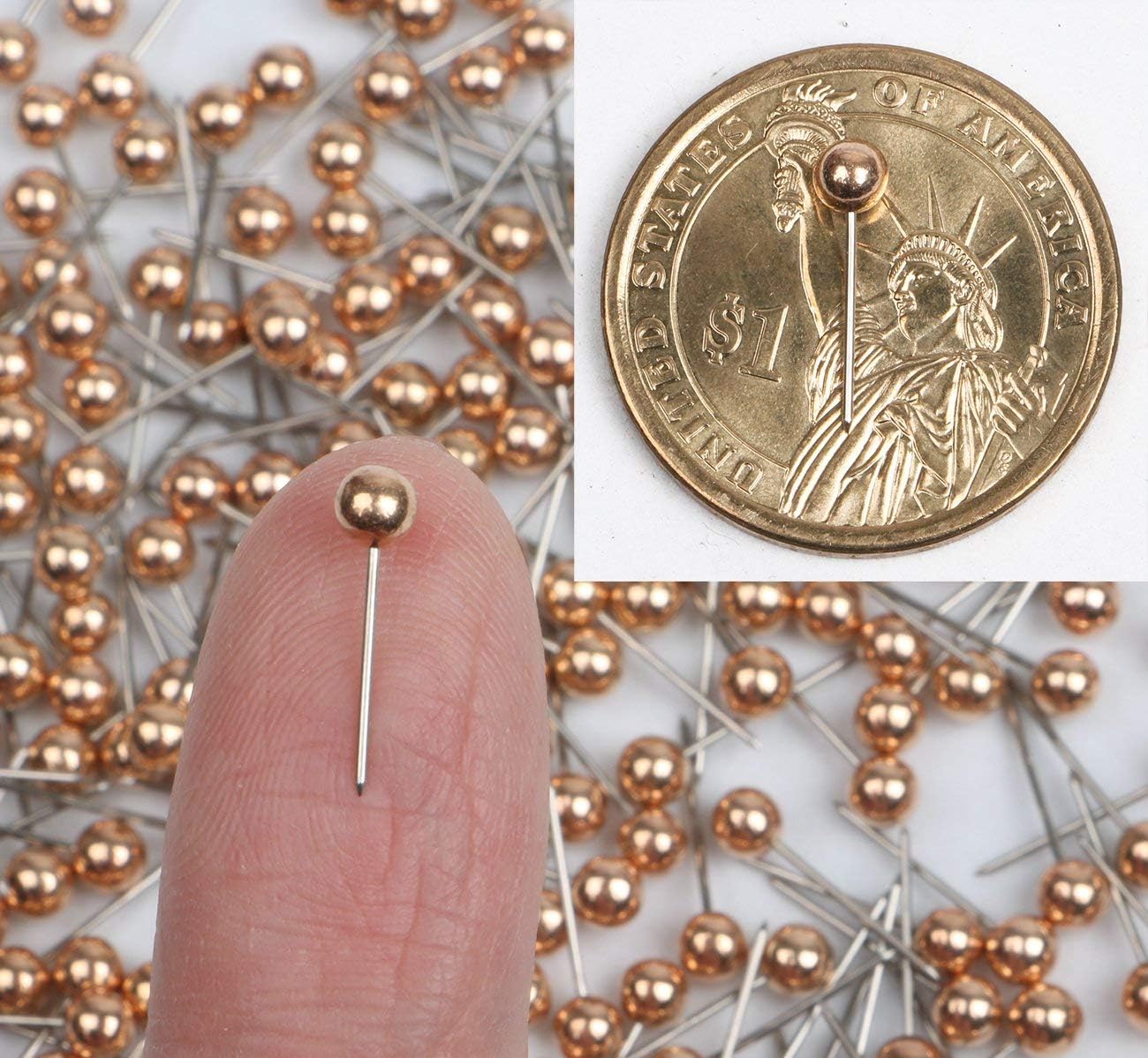 Grtard 1/8 Inch Push Pins Map Tacks Plastic Round Head Steel Point 200-Count Gold Colors
