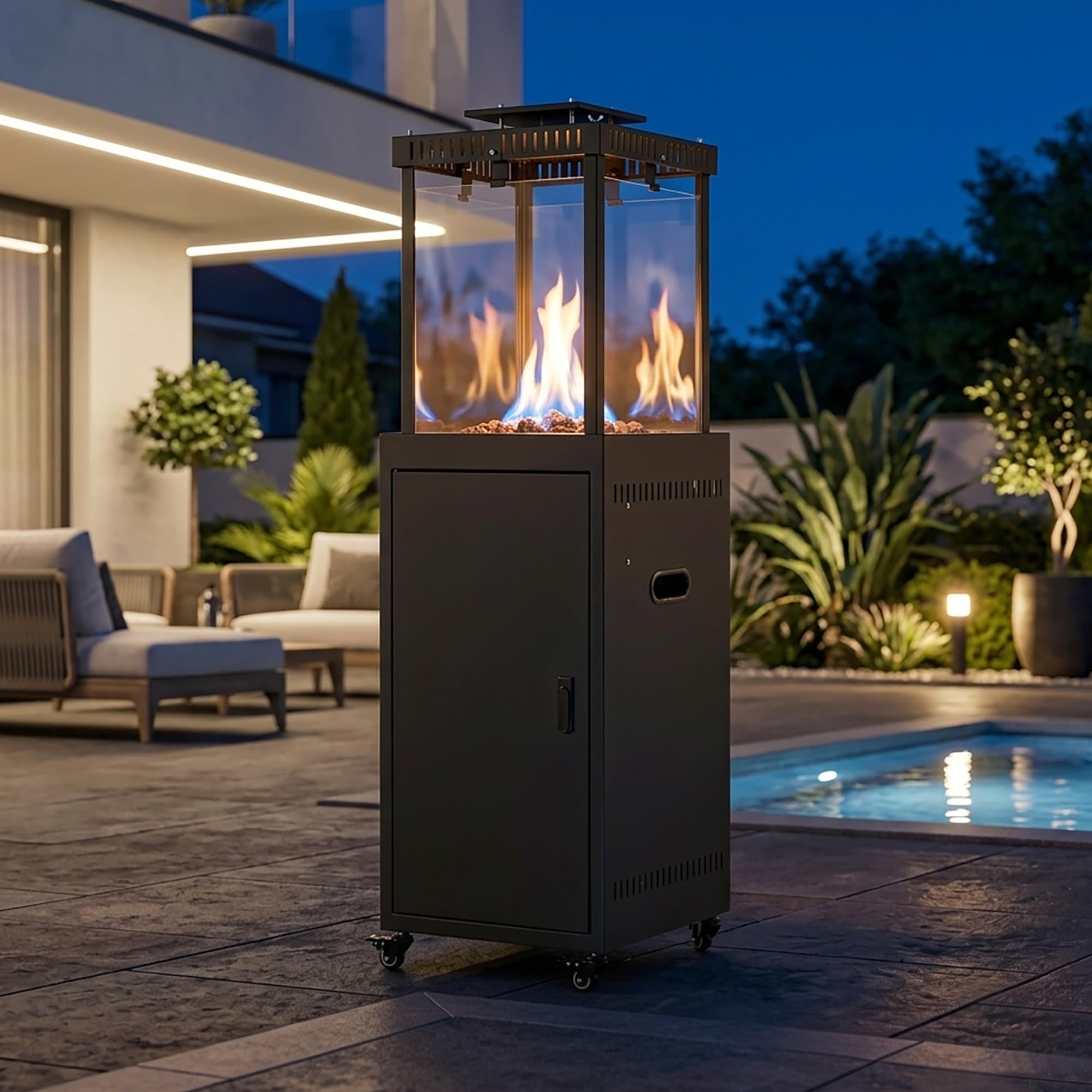 Avestar 11 kW rauchfreier Gas-Terrassenheizer mit Lavasteinen, schwarz