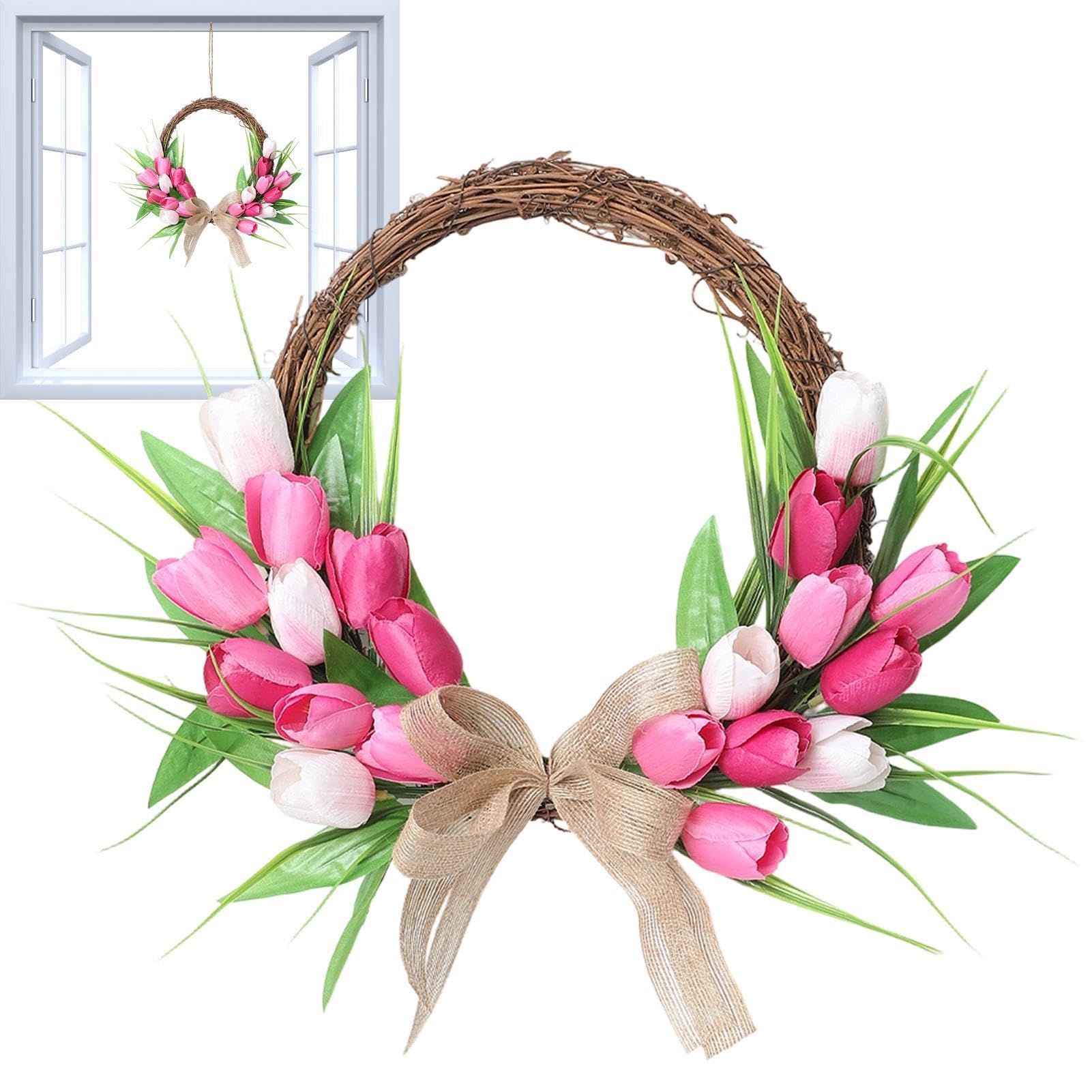 Corona floral artificial para puerta y decoración de pared interior o exterior