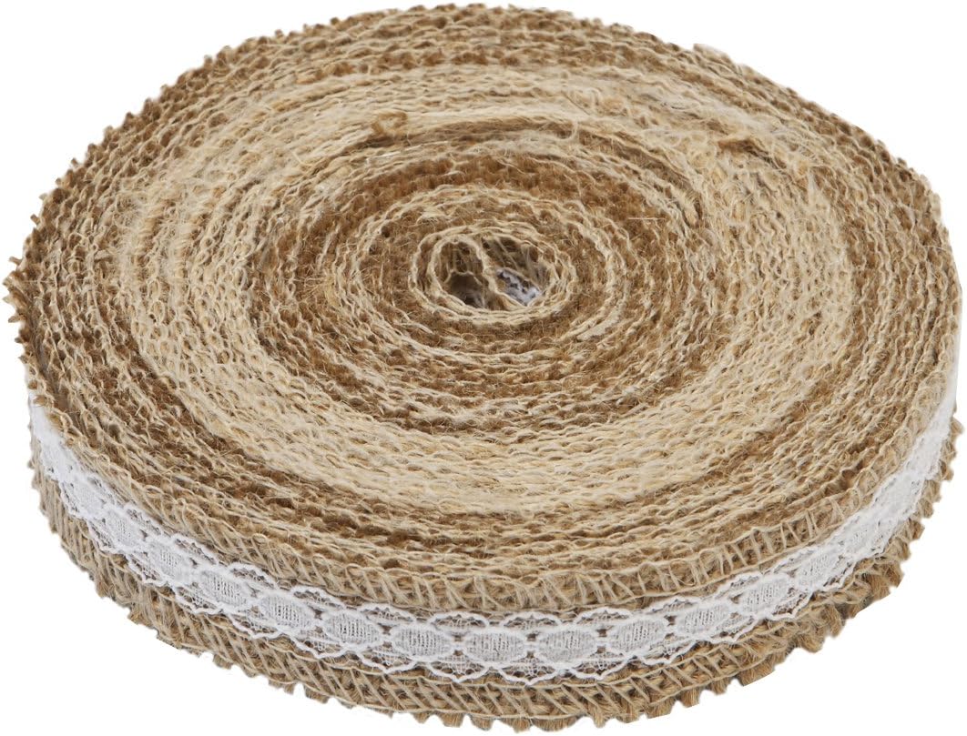 1 Metre of Natural Hessian Ribbon with Lace Detail, Available in 2.5cm, 4cm and 6cm Widths (2.5cm)