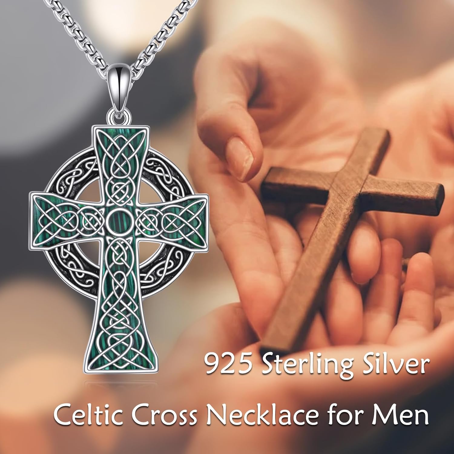 YAFEINI Celtic Cross Necklace for Men 925 Sterling Silver Celtic Cross Pendant Necklace Viking Irish Jewelry Religious Gifts for Women Men - Image 6