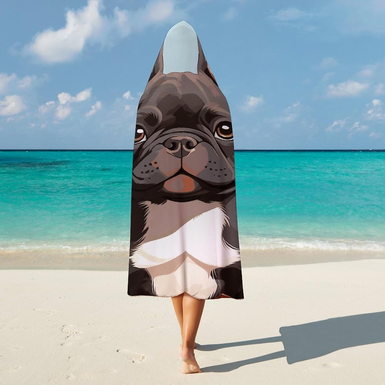 French Bulldog Dog Cute Hooded Blanket Cozy And Functional,Wearable Blanket Hoodie for Women Men,Blanket Poncho Presents40 x50