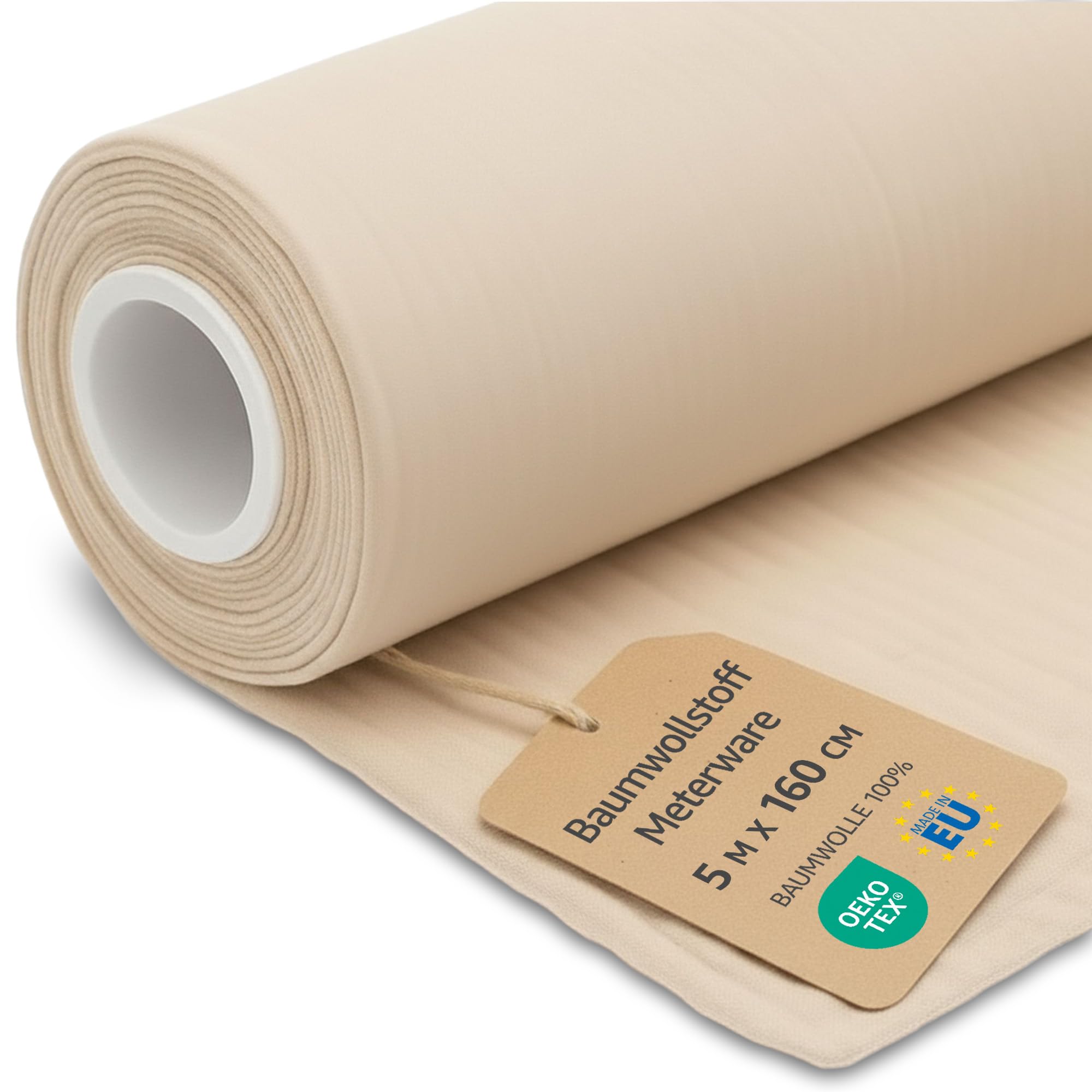 Fabric by the Meter Cotton 5 M x 160 cm - Fabrics for Sewing Decoration and DIY Projects Ideal for Clothing Home Textiles and craftwork Oeko-Tex Beige — image 1