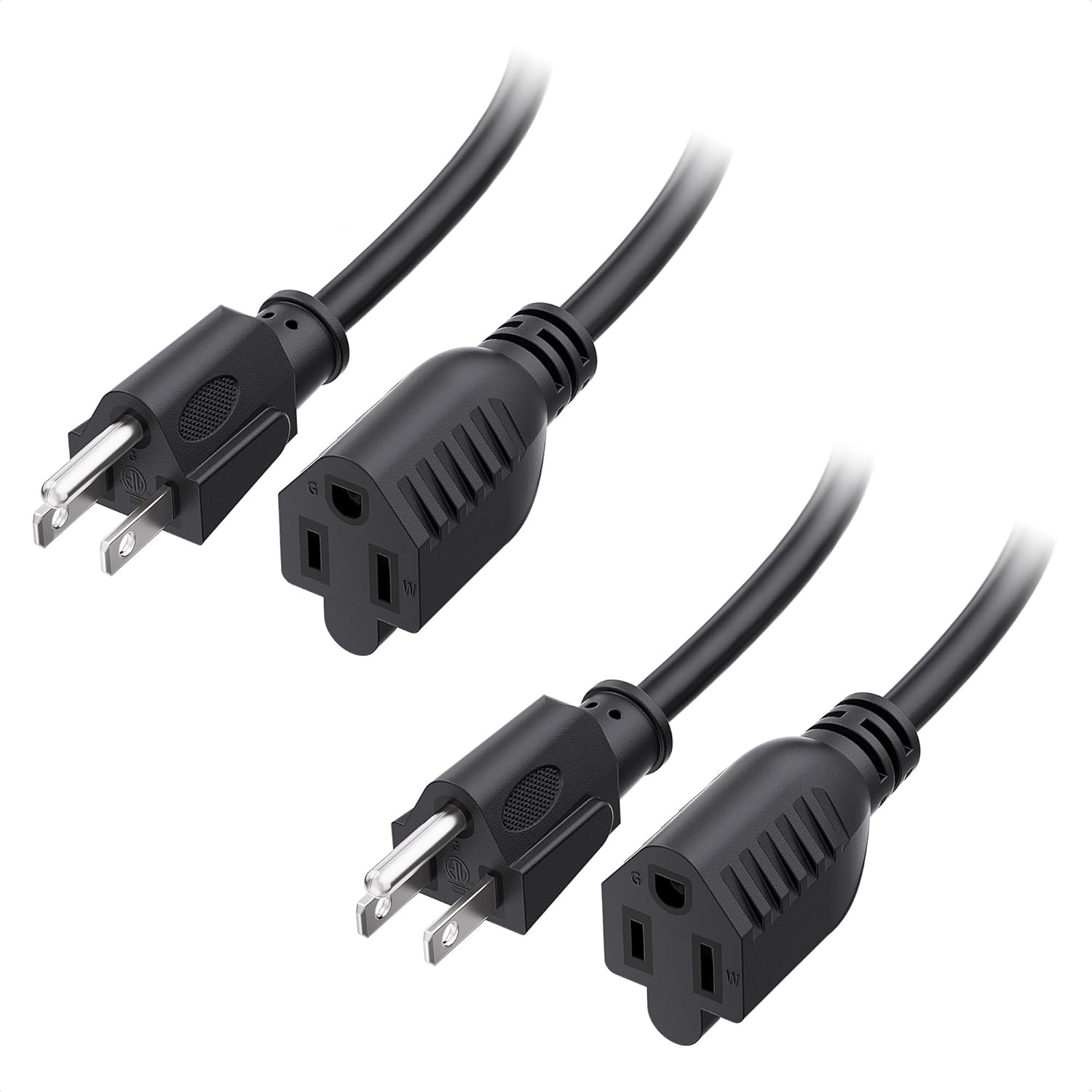 Cable Matters ETL Listed 2-Pack 16AWG Heavy Duty 10ft Extension Cords - 13A 3-Prong Indoor/Outdoor Power Cords, Weather-Resistant Black