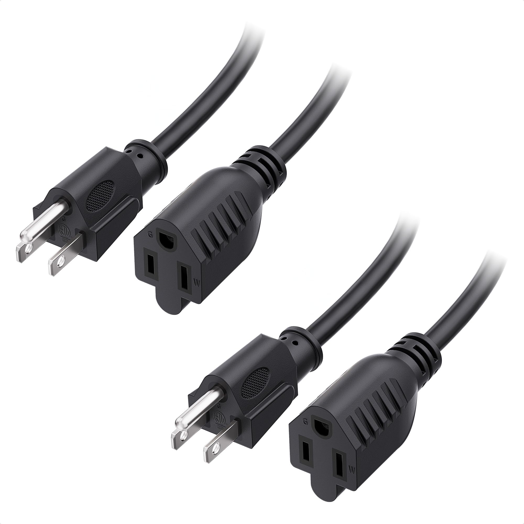 [ETL Listed] Cable Matters 2-Pack 16 AWG Heavy Duty 13A Power Extension Cord - 3ft, 3 Prong Power Cord Extension, NEMA 5-15P to NEMA 5-15R, Black
