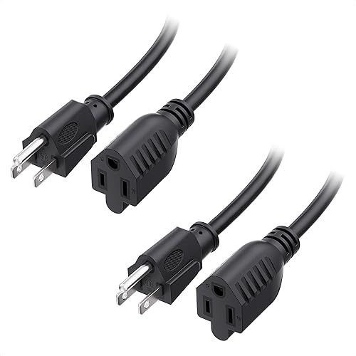 [ETL Listed] Cable Matters 2-Pack 16 AWG Heavy Duty 13A Power Extension Cord - 6ft, 3 Prong Power Cord Extension, NEMA 5-15P to NEMA 5-15R, Black