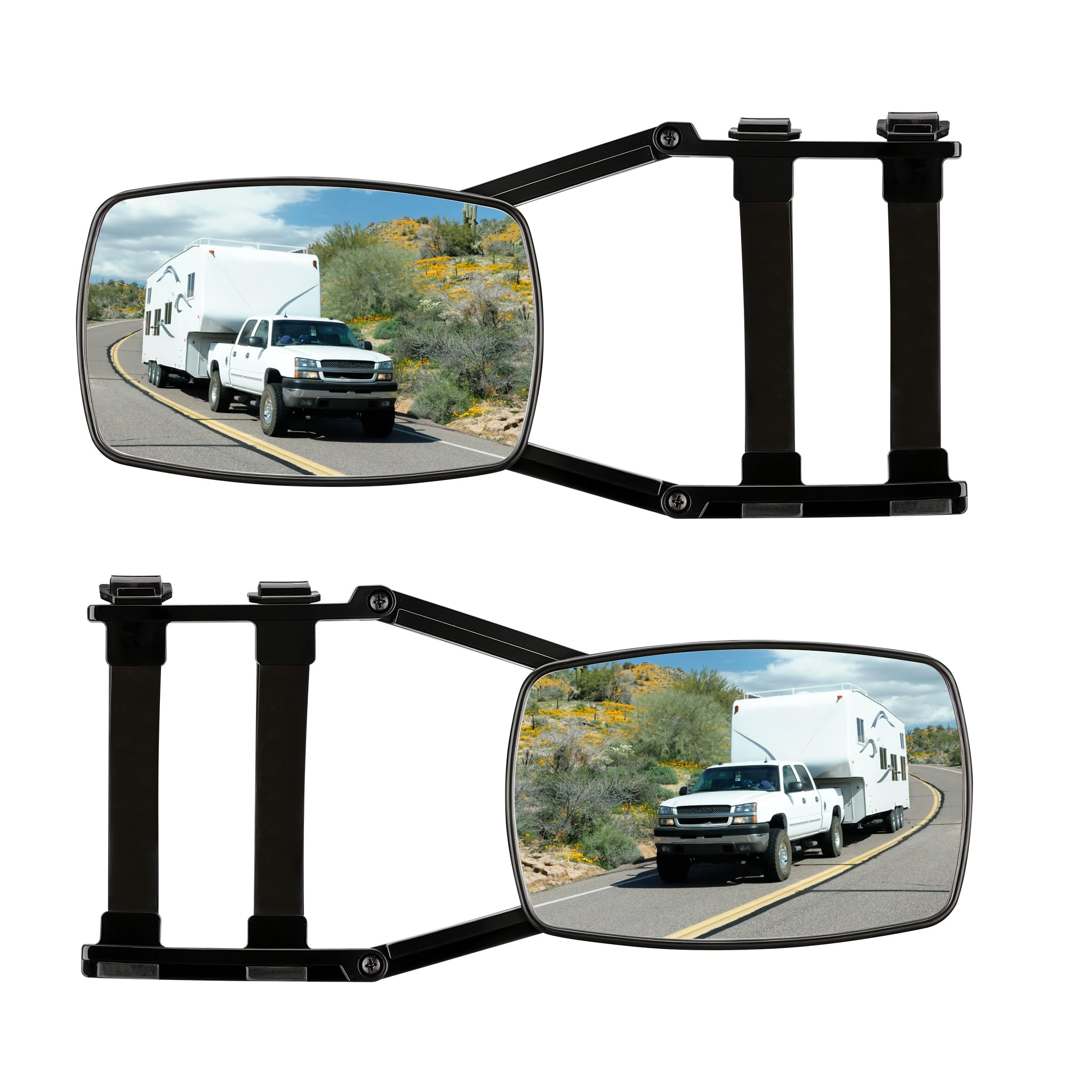 Wiltec Wohnwagenspiegel 2 Stück universal Außenspiegel 2er Set für Wohnwagen und Caravan mit Gummiriemen, drehbar und zusammenklappbar