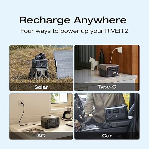 Miniatura 8 de EF ECOFLOW RIVER 2 Estación de energía portátil, batería LiFePO4 de 256 Wh, carga rápida de 1 hora, hasta 600 W de salidas de CA, generador solar
