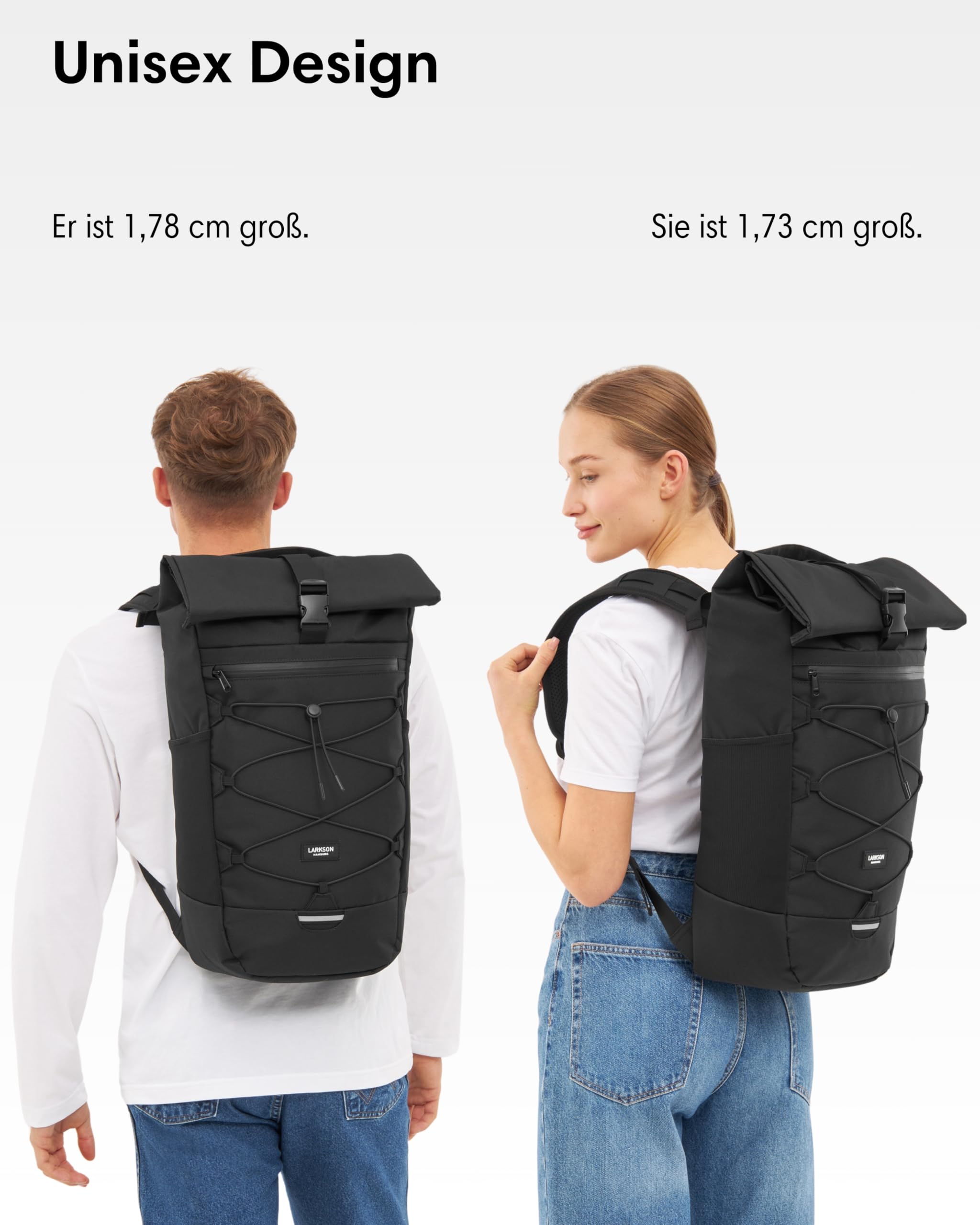 LARKSON Wanderrucksack Damen & Herren Schwarz - Arvid - Trekkingrucksack 20L - Wandern, Trekking, Reisen - Tagesrucksack mit Hüftgurt & Mesh-Polsterung - Wasserdichte Reißverschlüsse