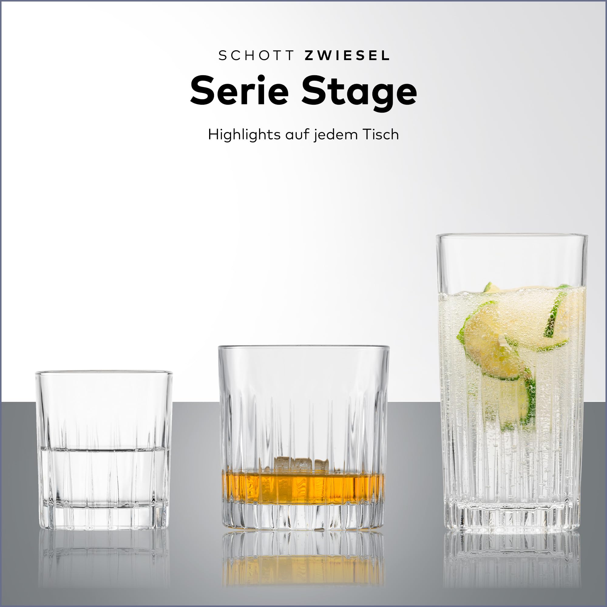SCHOTT ZWIESEL 8er Gläserset Stage, jeweils 4 geradlinige Longdrinkgläser und Whiskygläser mit Relieff, spülmaschinenfeste Kristallgläser (Art.-Nr. 121882), Kristall