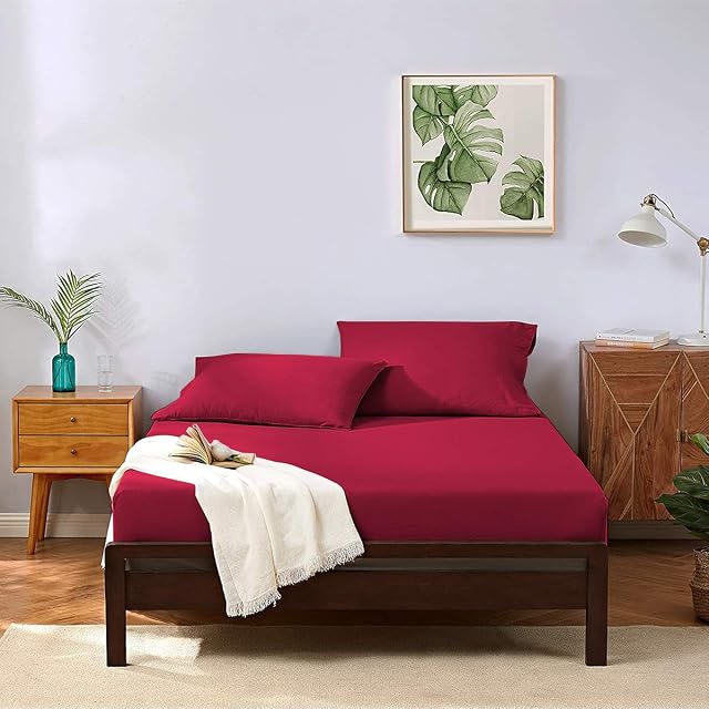RUIKASI Super King Fitted Sheet Deep - Red Superking Fitted Sheet 40cm/16 inch, Ultra Soft Bottom Sheet 183X200cm