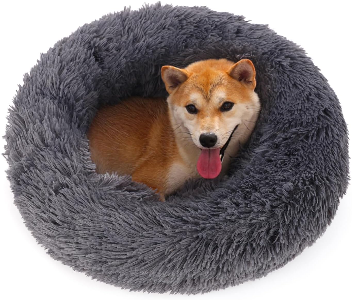 Calming Dog Bed Cat Bed Donut, Faux Fur Pet Bed Self