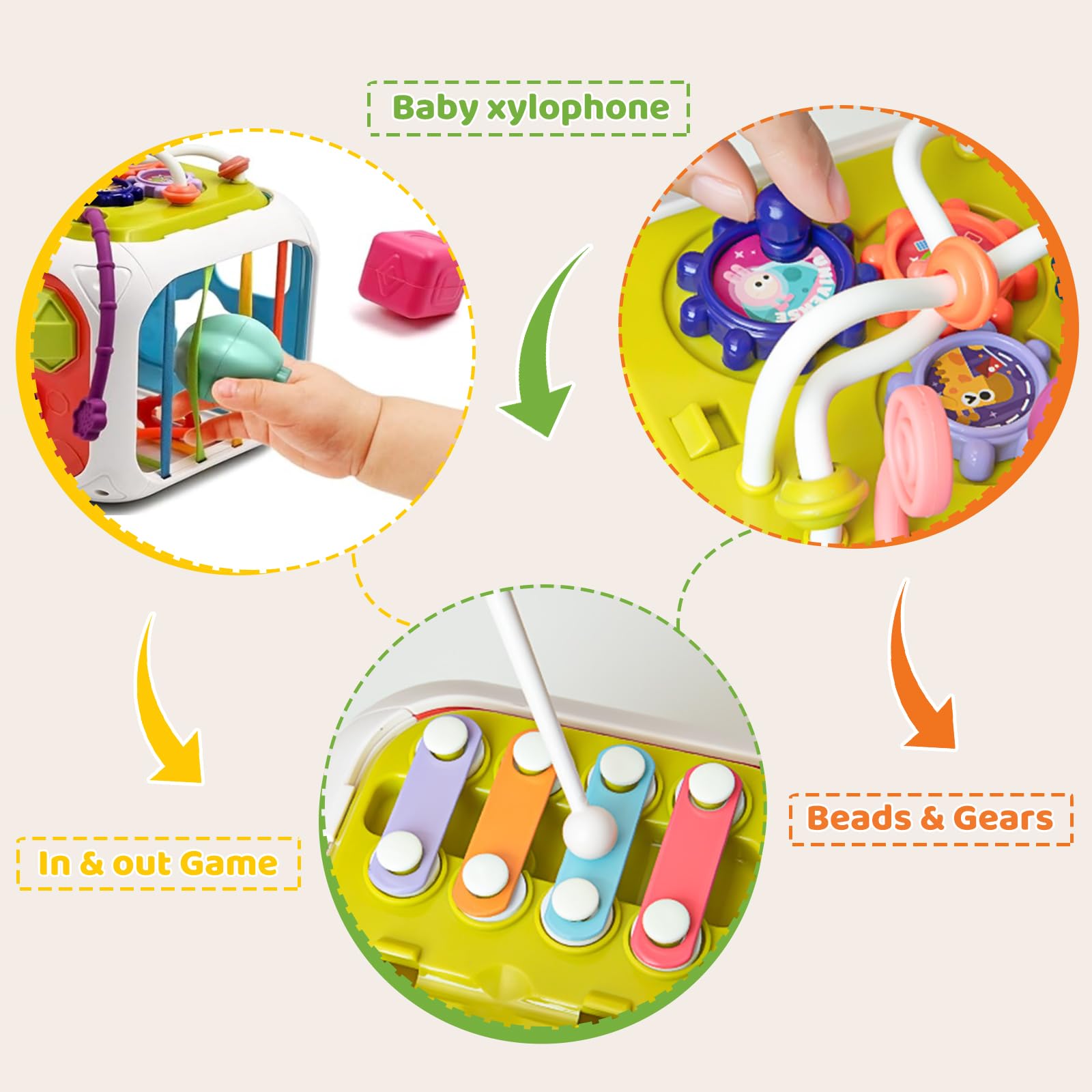 Juguetes Montessori 7 en 1 para niños de 1 año, clasificador de formas coloridas, juguetes para apilar y cuerda para tirar, juguetes para viaje en auto, relleno para calcetines 5
