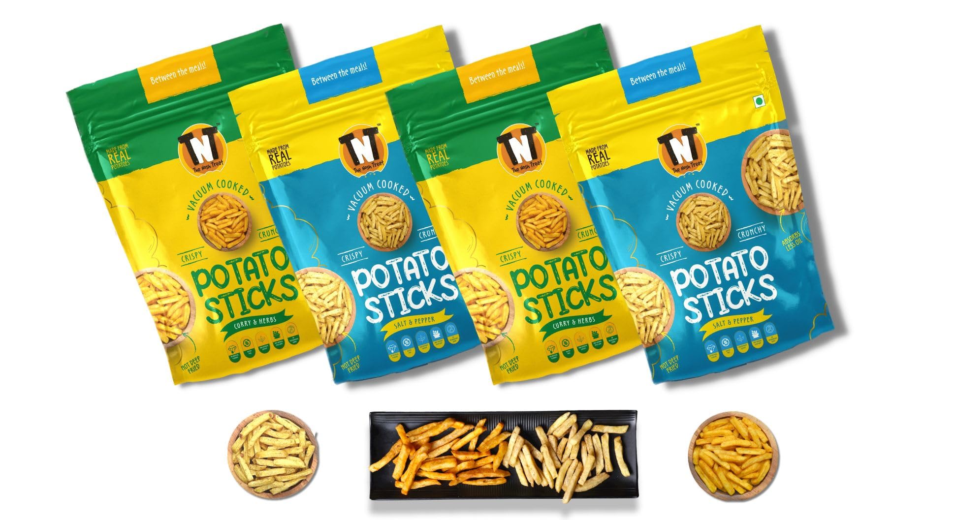 TNT - The Nosh Treat I Vacuum Cooked Vegetable Chips (Salt Pepper & Curry Herbs, Pack of 4 (65g x 4))