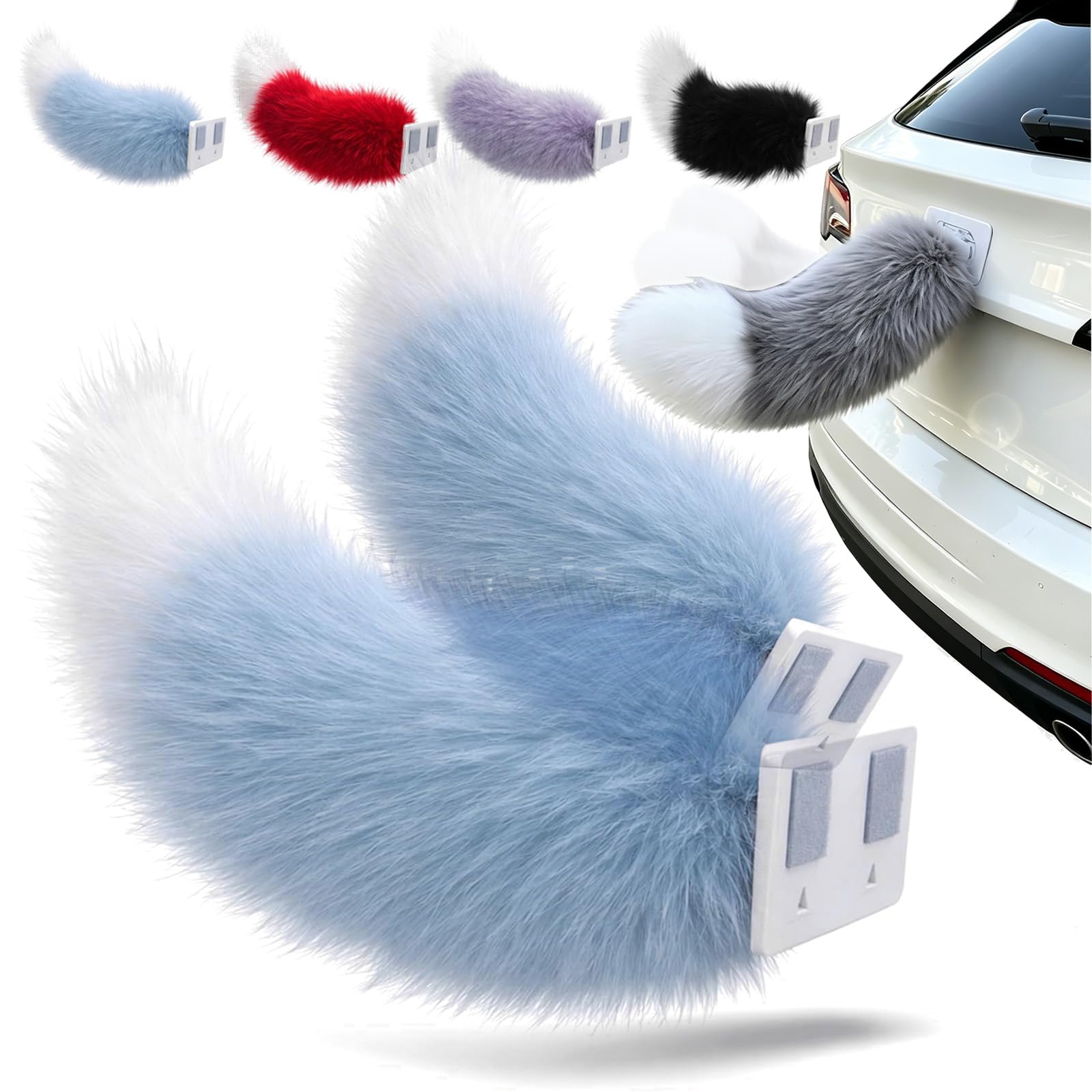 Coda Elettrica Interattiva per Auto con Telecomando – Coda in Peluche Morbido e Mobile per Bagagliaio – Accessorio Esterno Universale con Velocità di Scodinzolio Regolabile (Blue/White,2PCS)