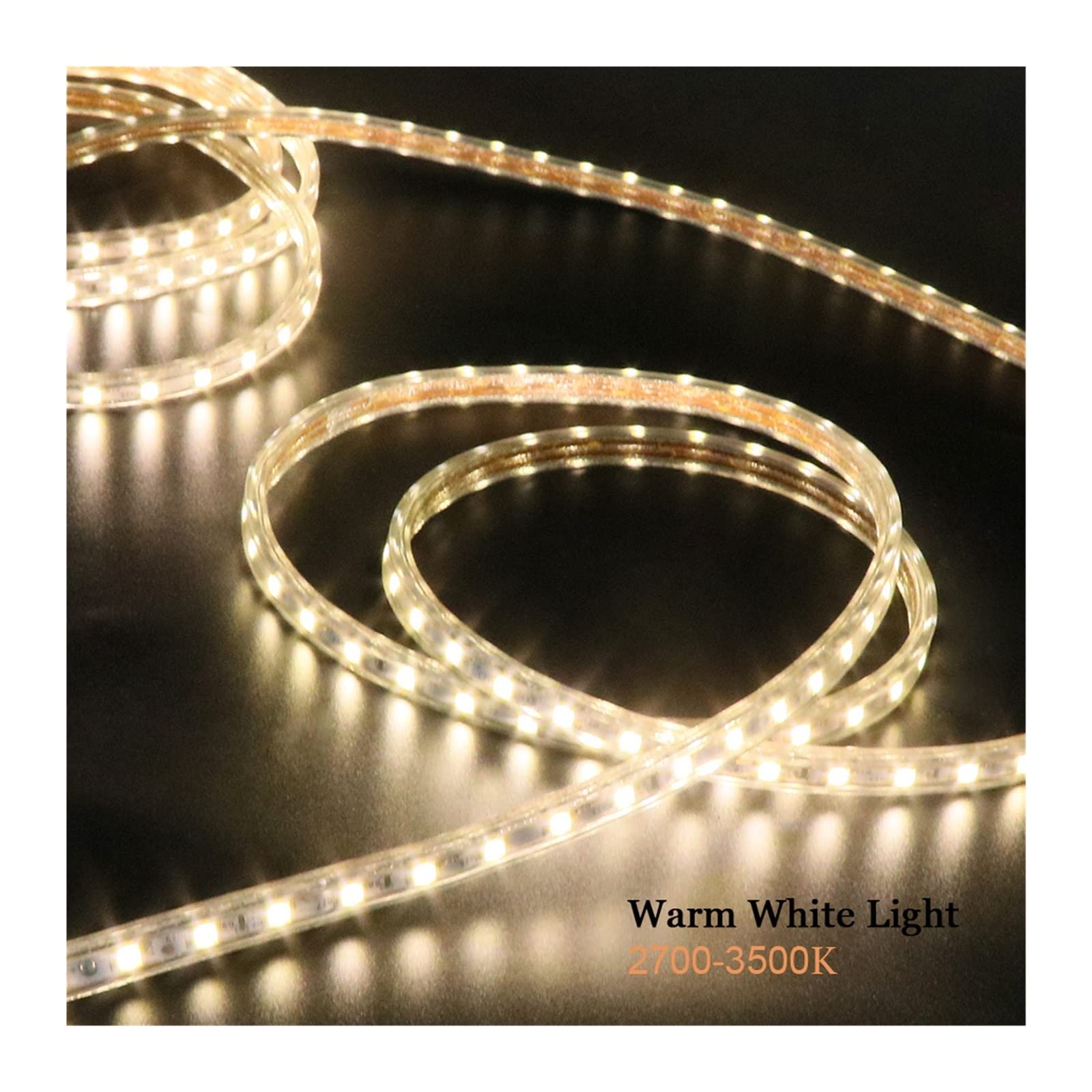Taśma świetlna LED 220 V, 5050, wodoodporna, 60LED/m, elastyczna taśma świetlna LED, możliwość przyciemniania do użytku na zewnątrz, 1m, 2m, 5m, 10m, 20m, 30m, 50m, 100m (220v ciepła biel, 1m