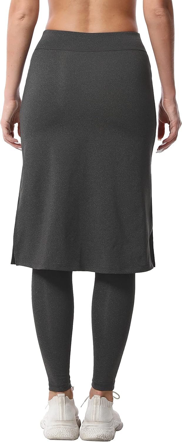 HOKOYI Women's Modest Long Skirt with Attached Leggings Pockets Midi Cover Up Workout Skirted Capris - Image 2