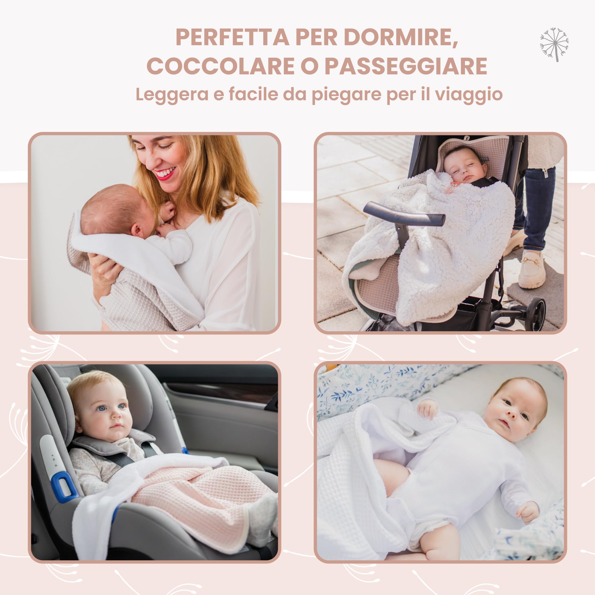 MIMUSELINA Copertina Neonato Invernale in Cotone | Coperta Invernale Neonato 70x90cm Calda e Morbida | Coperta Lettino e Culla Avvolgi Bambino | Ideale per Inverno e Mezze Stagioni | Waffle Taupe