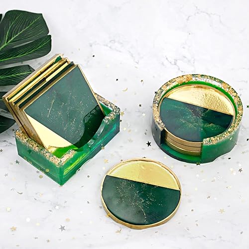 Miniatura 7 de RESINWORLD Juego de moldes para posavasos de resina, 10 moldes de silicona mejorados, kit de caja de almacenamiento para fundición de resina, moldes