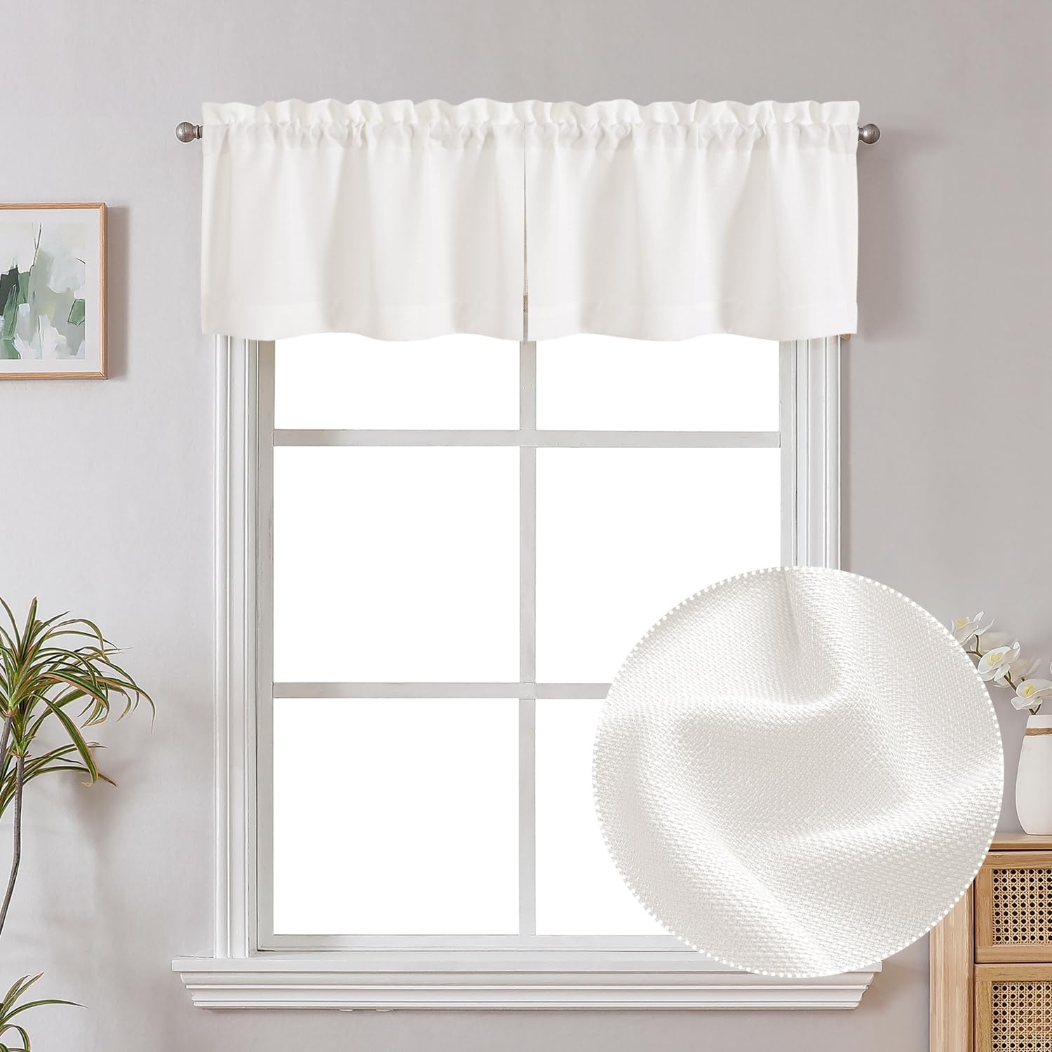 Chyhomenyc Cream Valance For Windows, Faux Linen Slub Textured Small Valance For Kitchen Bathroom Basement, Yellowish Short Top Window Curtains For Bedroom, 30Wx14l Inch, 2 Piece, （Prev. Ivory）