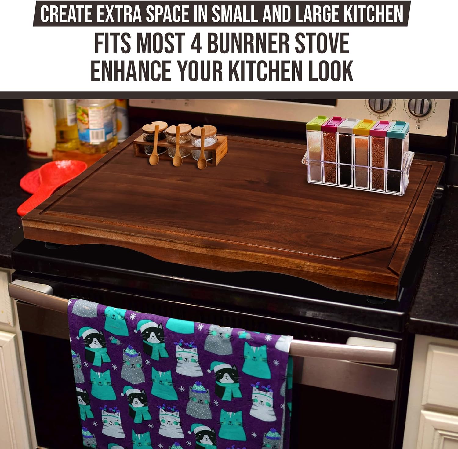 30 Inches Noodle Board Stove Cover & Cutting Board - Large Acacia Wood Chopping Board with Juice Groove Adjustable Non Slip Rubberized Legs - Multi-Purpose Carving Board & Serving Tray