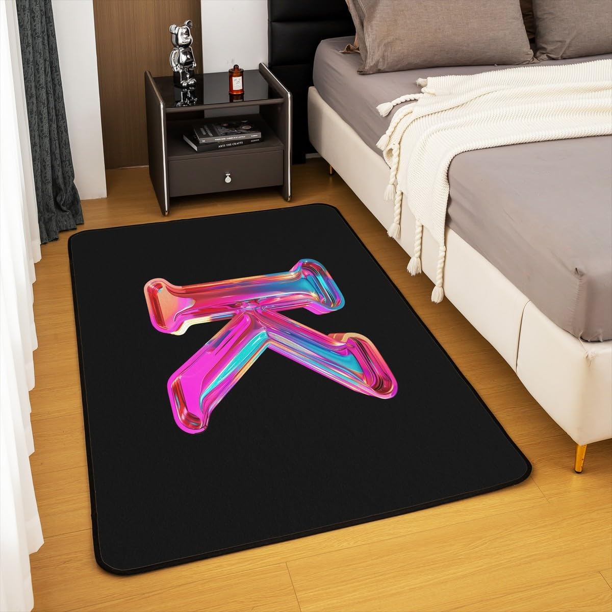 jejeloiu Letter K Area Rug 5x7 Alphabet Theme Rugs for Living Room Bedroom for Kids Boys Girls Teens Pastel Purple Blue Black Non-Slip Decorative Carpet Colorful Indoor Floor Mat