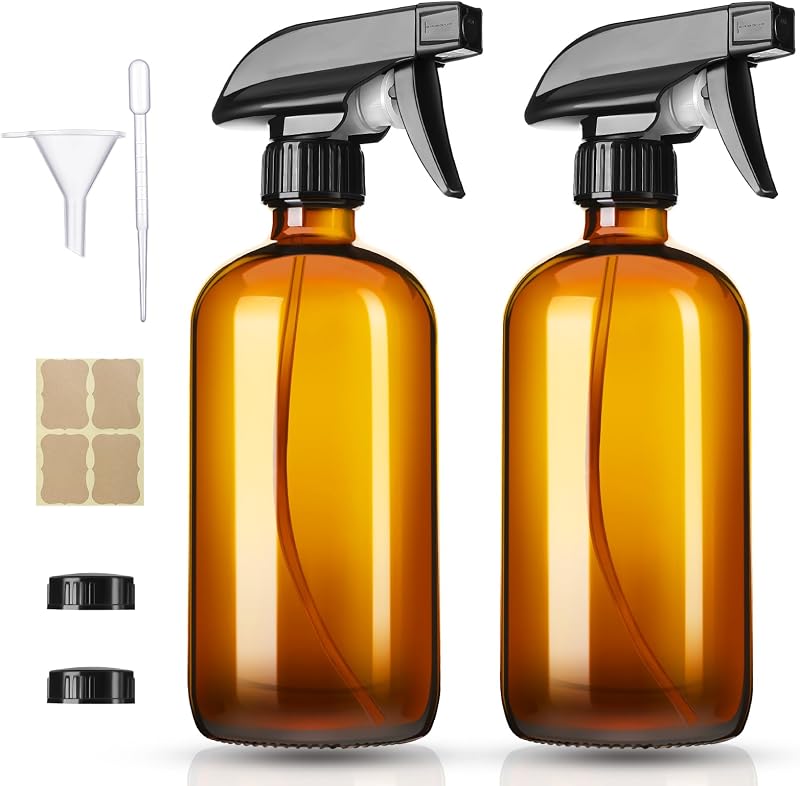 Vitreaux Pacote com 2 Frascos Spray de Vidro Âmbar Recarregáveis, 480 mL, com Bicos Ajustáveis