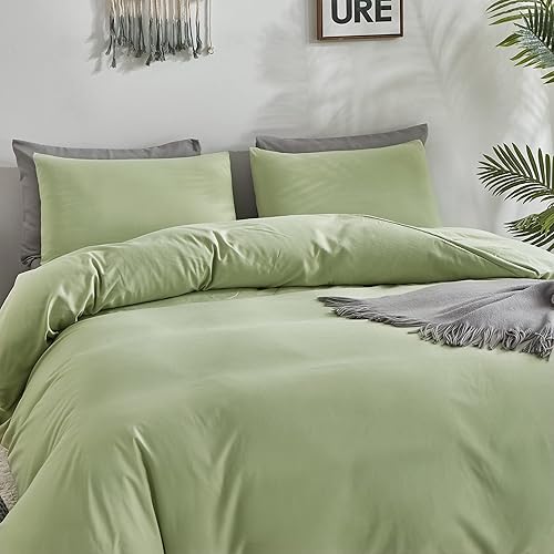 Miniatura 5 de CLOTHKNOW Juego de edredón verde California King, juego de ropa de cama verde salvia, juegos de ropa de cama verde claro, juegos de edredón de cama