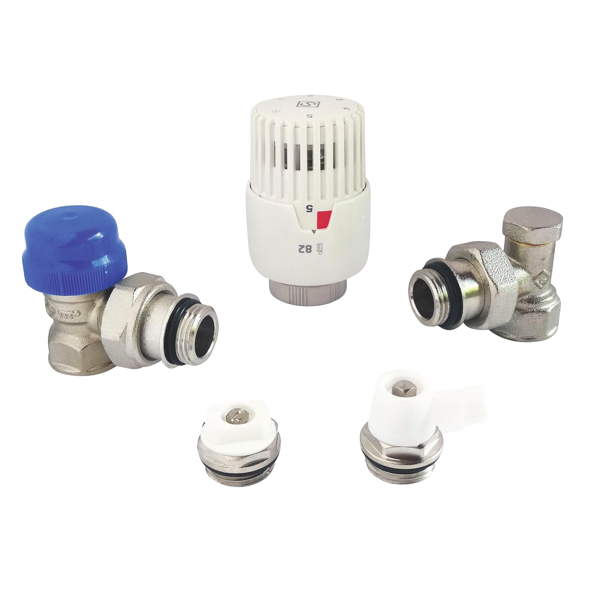 SOMATHERM FOR YOU, Kit Complet avec tête thermostatique à Dilatation de Liquide pour radiateurs 15/21, incluant Corps équerre, coude de réglage, purgeur d'air et Robinet