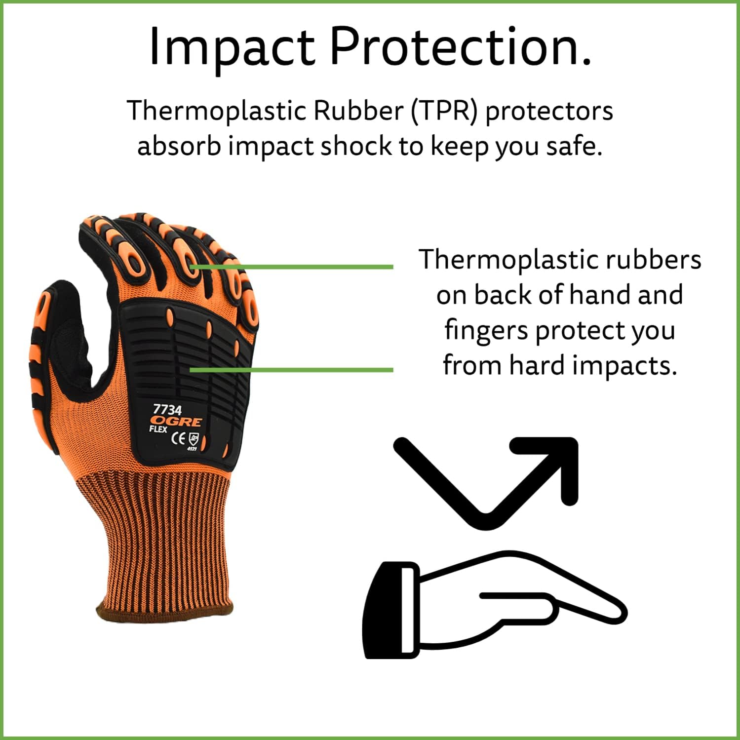 Cordova 7734 OGRE-Flex 13-Gauge Gloves,Hi-Vis Orange Polyester Shell,TPR Protectors,Nitrile Coating, Reinforced Thumb Crotch