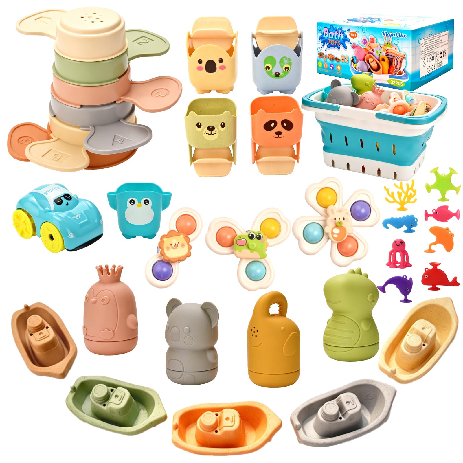 Juguete de baño para bebé, 6 en 1, compuesto por un bote flotante, una cuchara de badel, una taza giratoria, una piscina infantil y una mesa de agua; juguete de agua Babyg