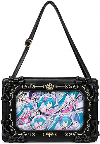 Ita Bag Japanese Shoulder Bag Girls Cute Messenger Bag Kawaii Anime Pin Bag with Display Insert, Black