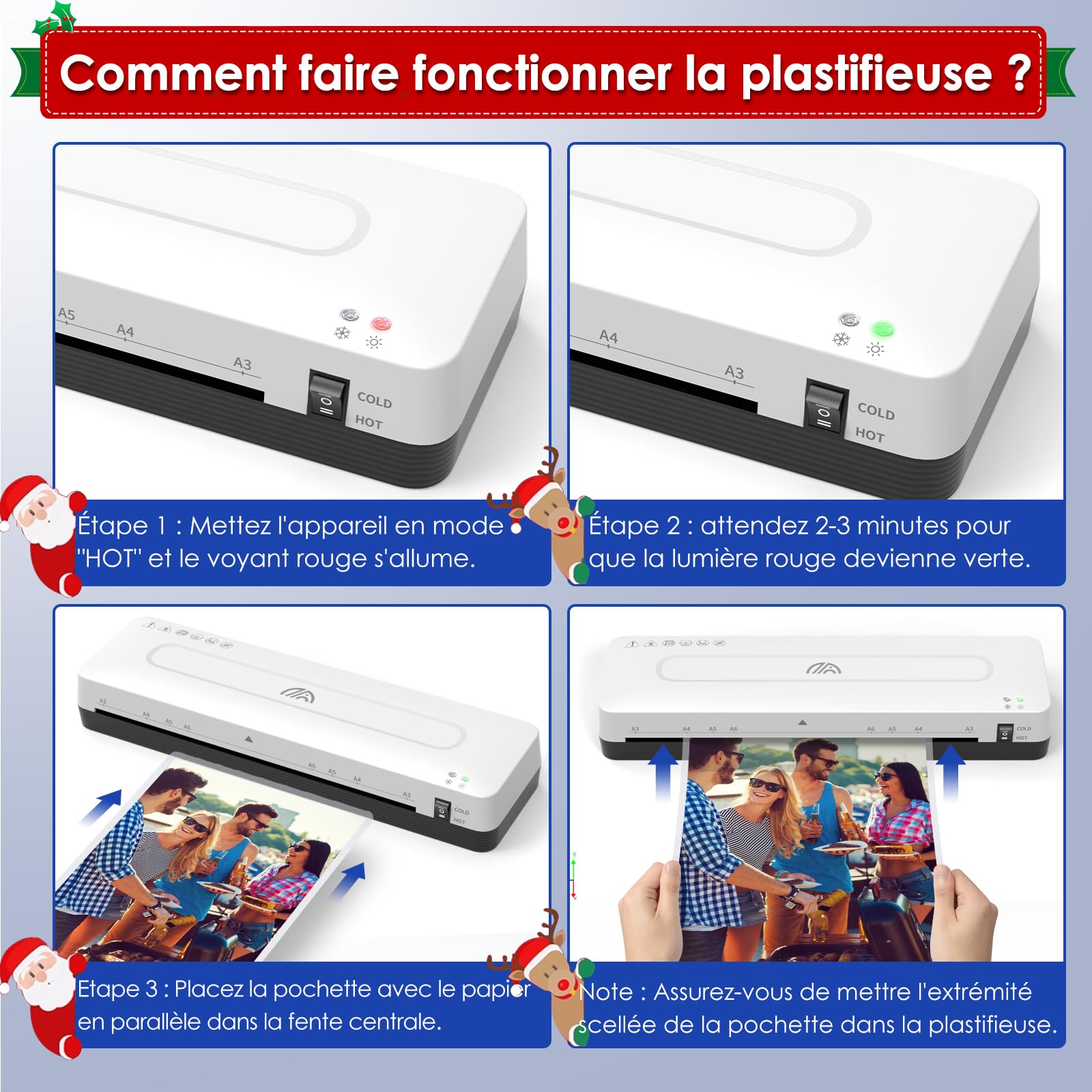 Plastifieuse A3 Machine à Plastifier Thermique Set de Plastification A4 A5 A6 Froid Bureau École