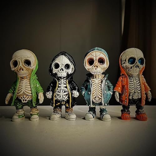 Miniatura 2 de 4 piezas de decoración de Halloween, estatua de calavera, espeluznante decoración del hogar, estatuas de esqueleto de Halloween, juego de decoración